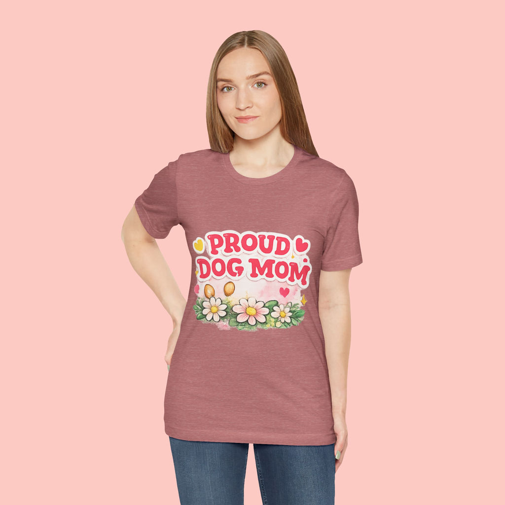 Proud Dog Mom Tee – Floral Retro Heart Design