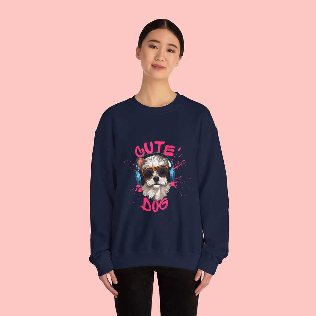 Cute Dog Sweatshirt — Cool Pup with Headphones Graphic Crewneck