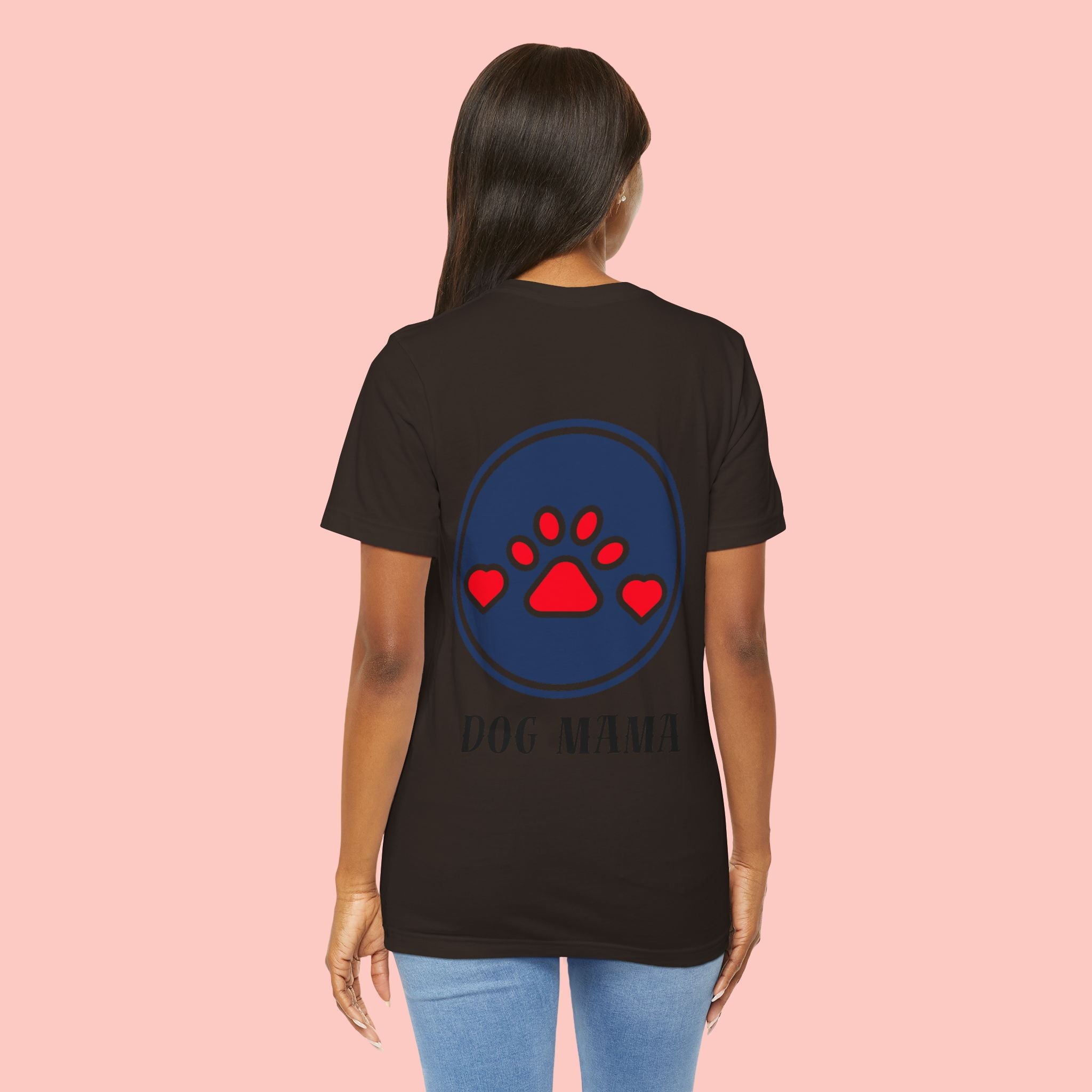 Dog Mama Tee - Paw Print Heart Graphic Short Sleeve Shirt