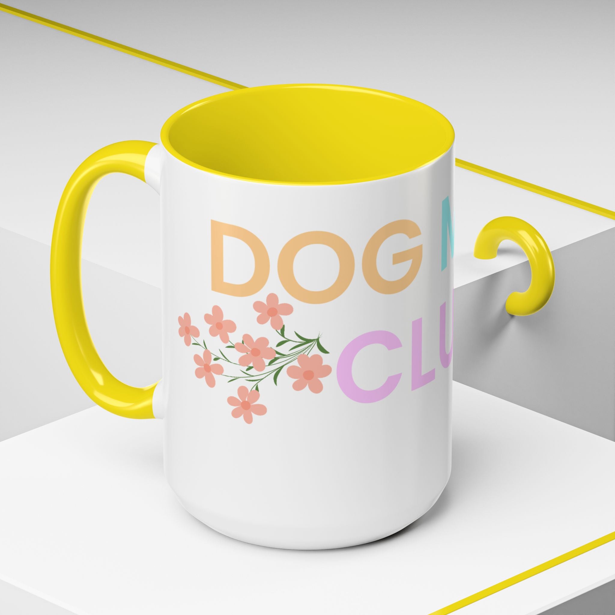 Dog Mom Club Accent Coffee Mug – Colorful Paw Print 11/15oz