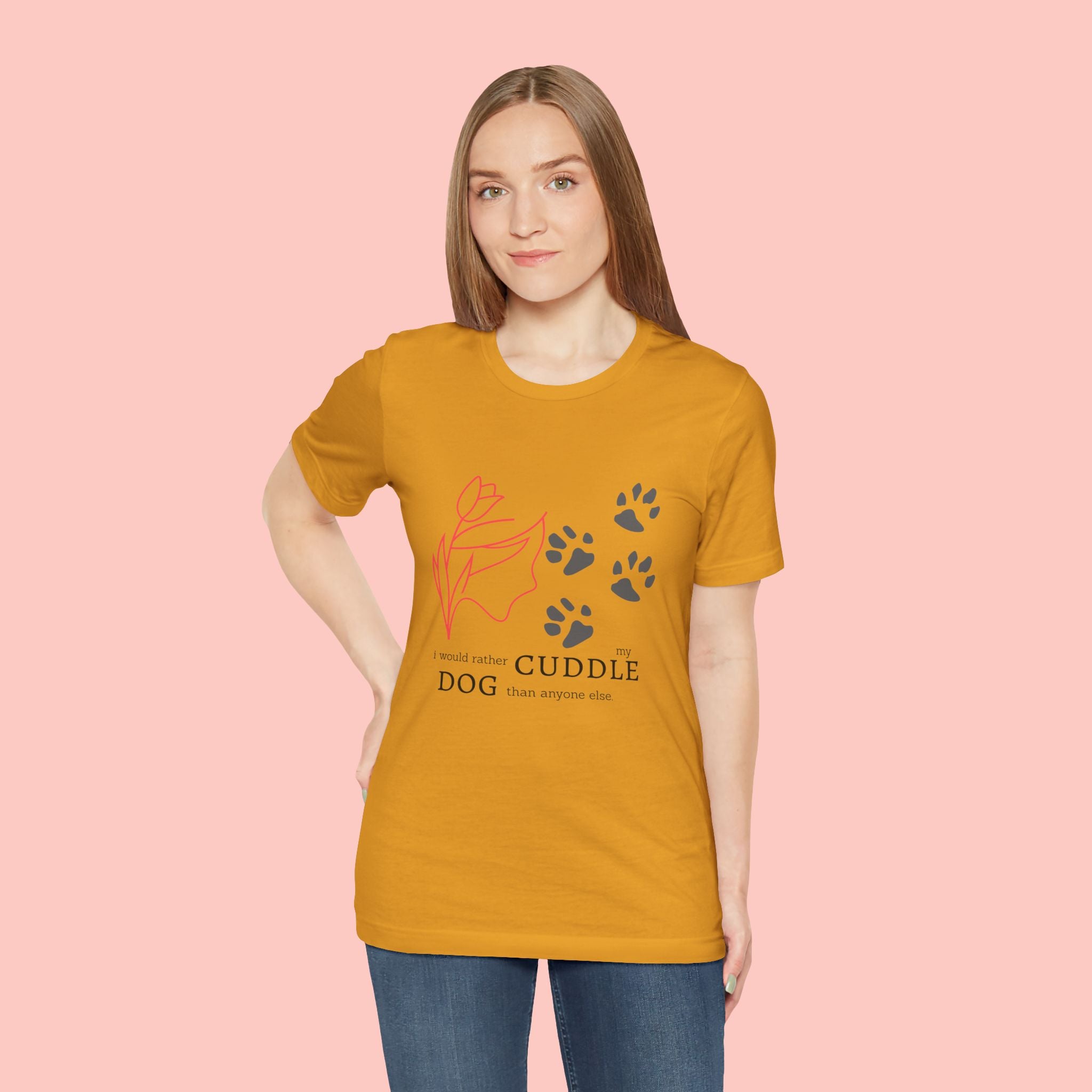 Dog Cuddle Tee – "Would Rather Cuddle My Dog" Paw Print Floral T-Shirt