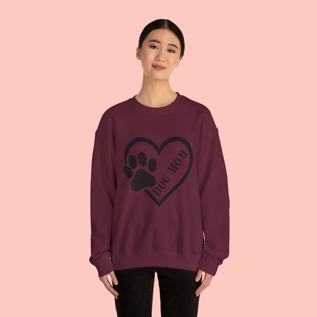Dog Mom Heart Paw Sweatshirt — Women's Crewneck for Pet Lovers