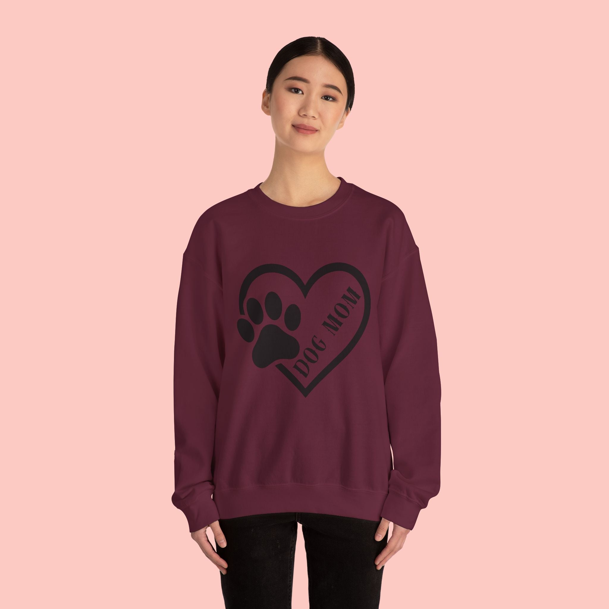 Dog Mom Heart Paw Sweatshirt — Women's Crewneck for Pet Lovers