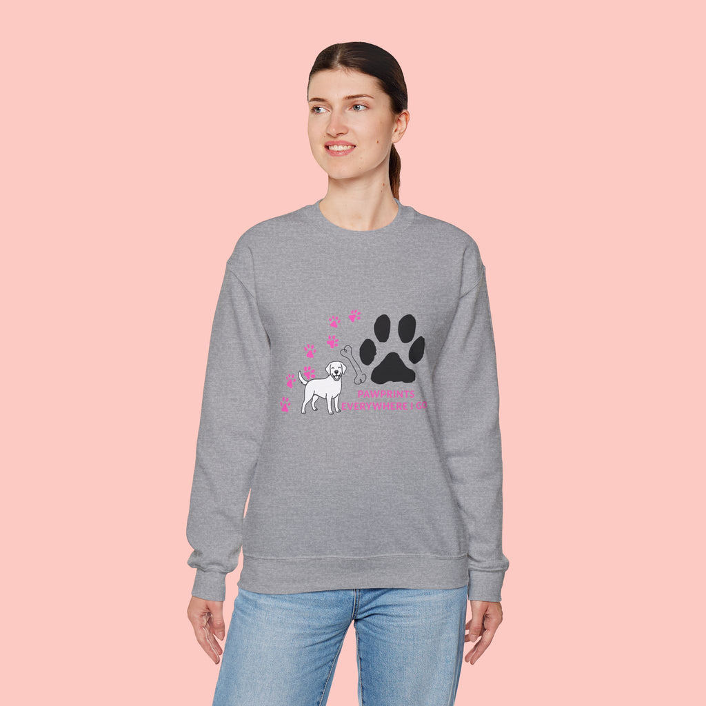 Crewneck Sweatshirt — "Pawprints Everywhere I Go" Dog Lover Graphic