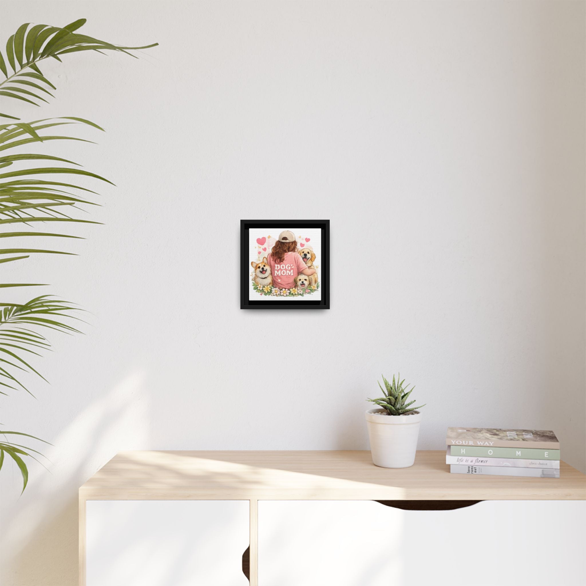 Dog Mom Canvas Print — Framed Matte Wall Art with Cute Dogs & Hearts