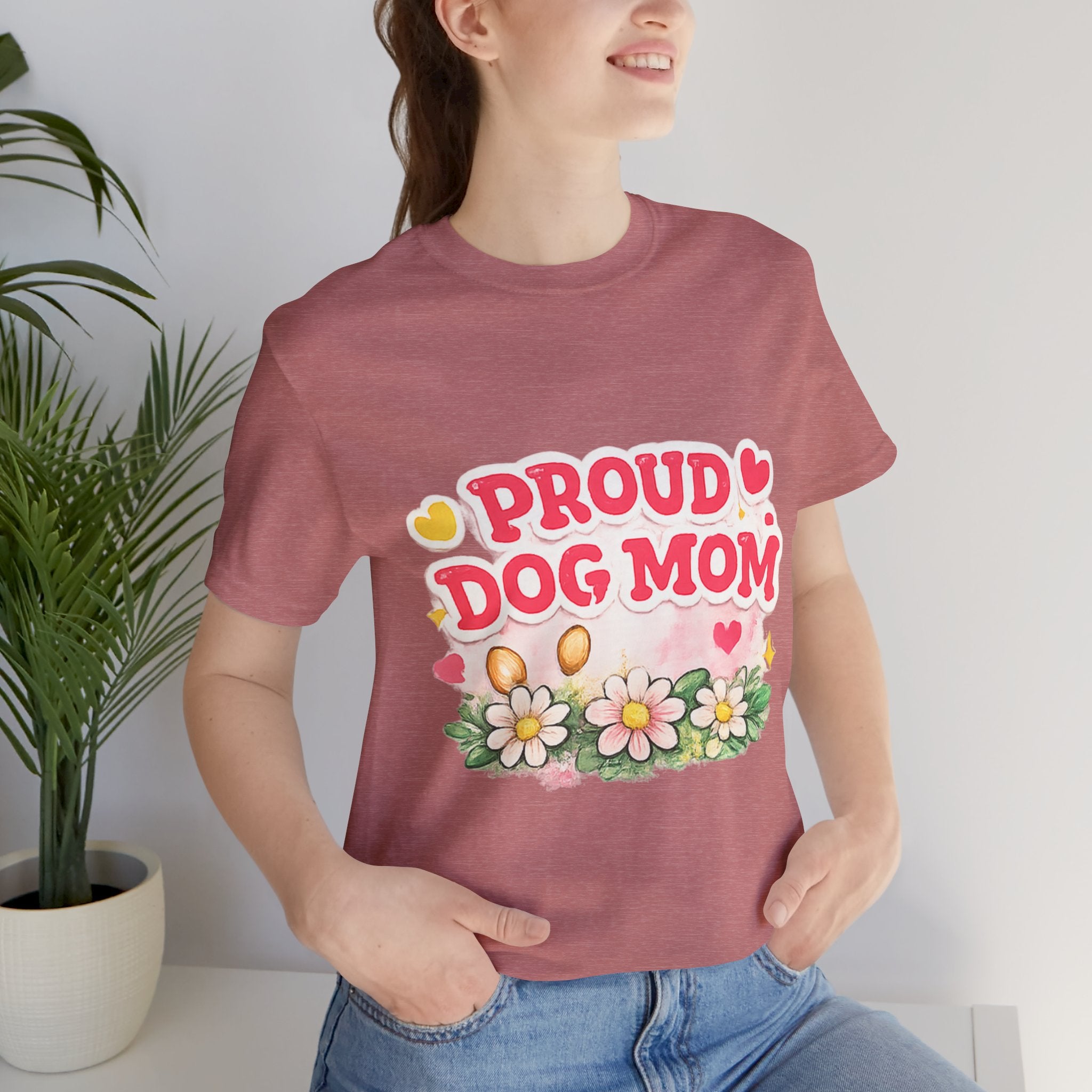 Proud Dog Mom Tee – Floral Retro Heart Design