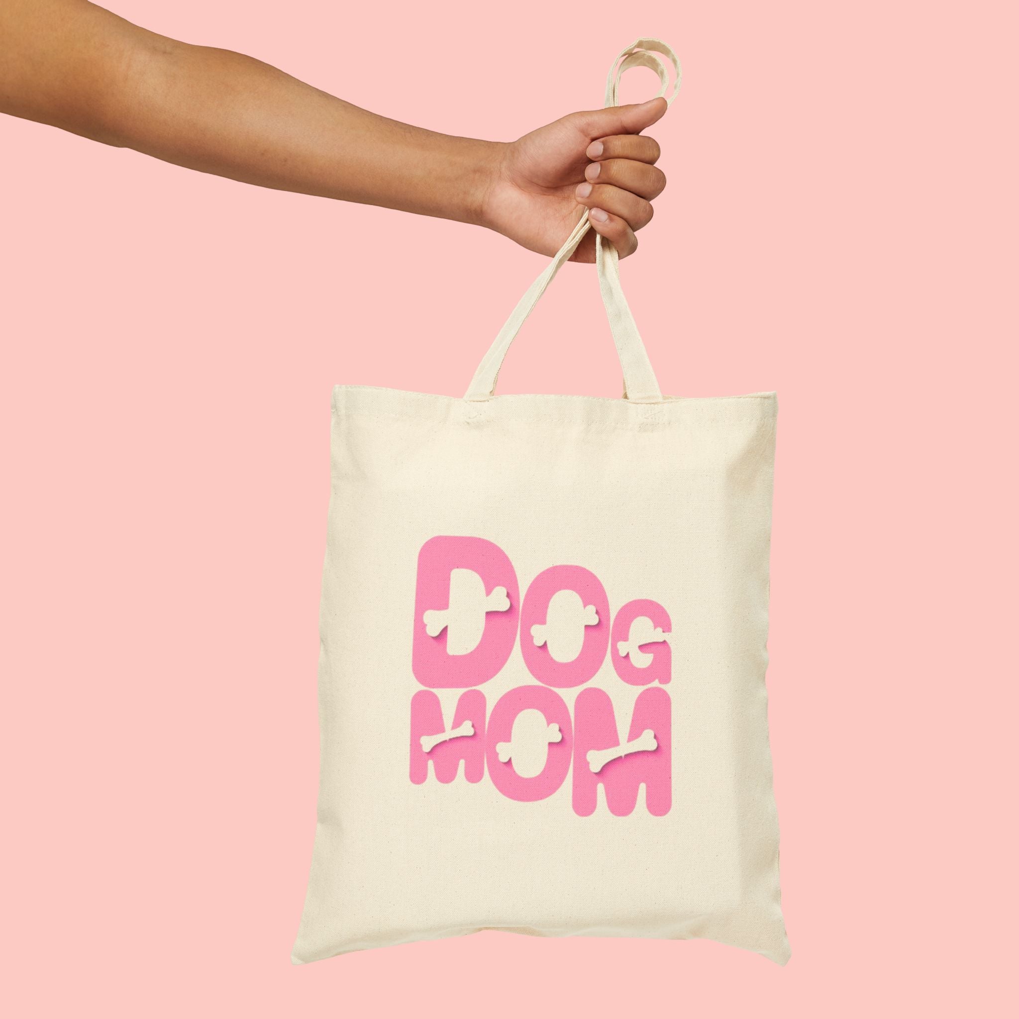 Dog Mom Canvas Tote Bag — Pink Retro Graphic Cotton Shopper for Pet Lovers
