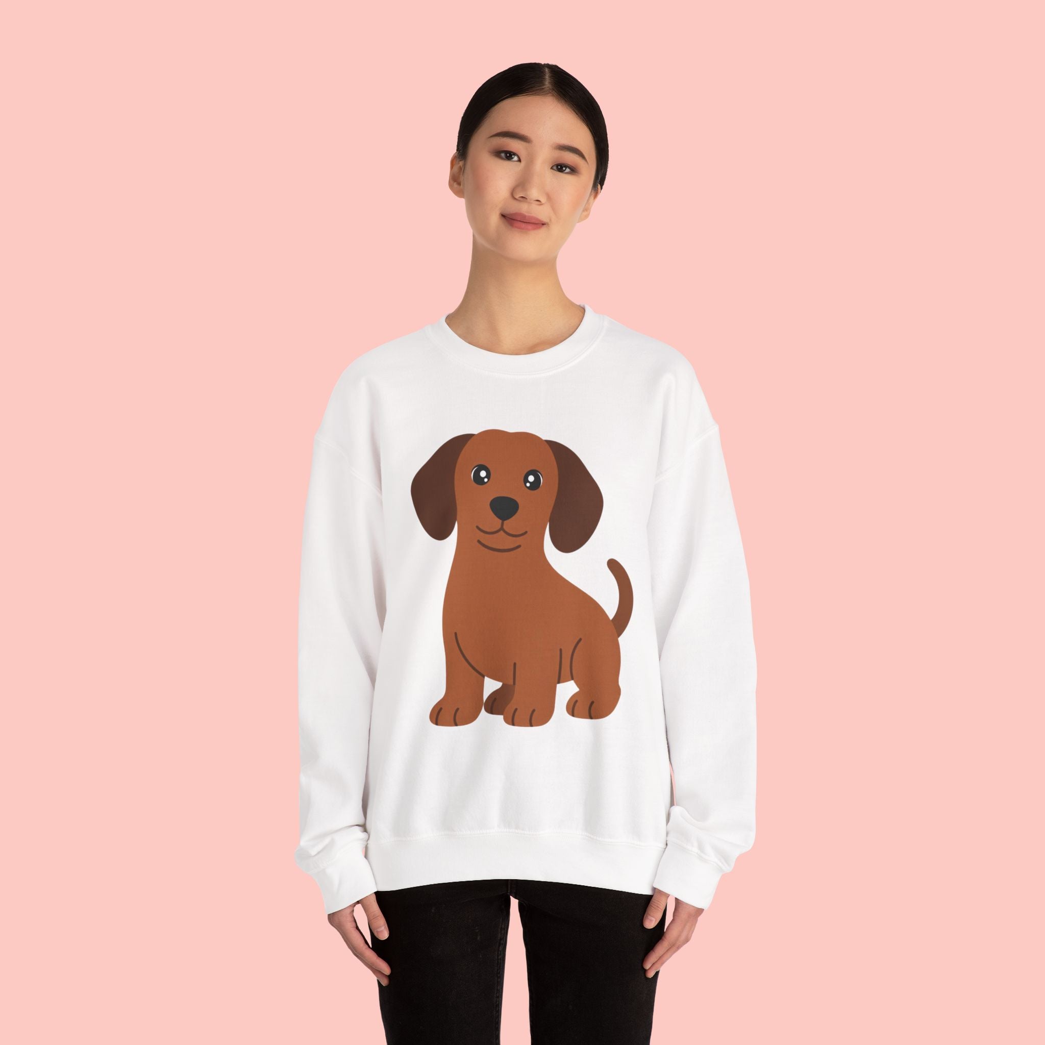 Cute Brown Puppy Sweatshirt — Cartoon Dachshund Crewneck for Dog Lovers