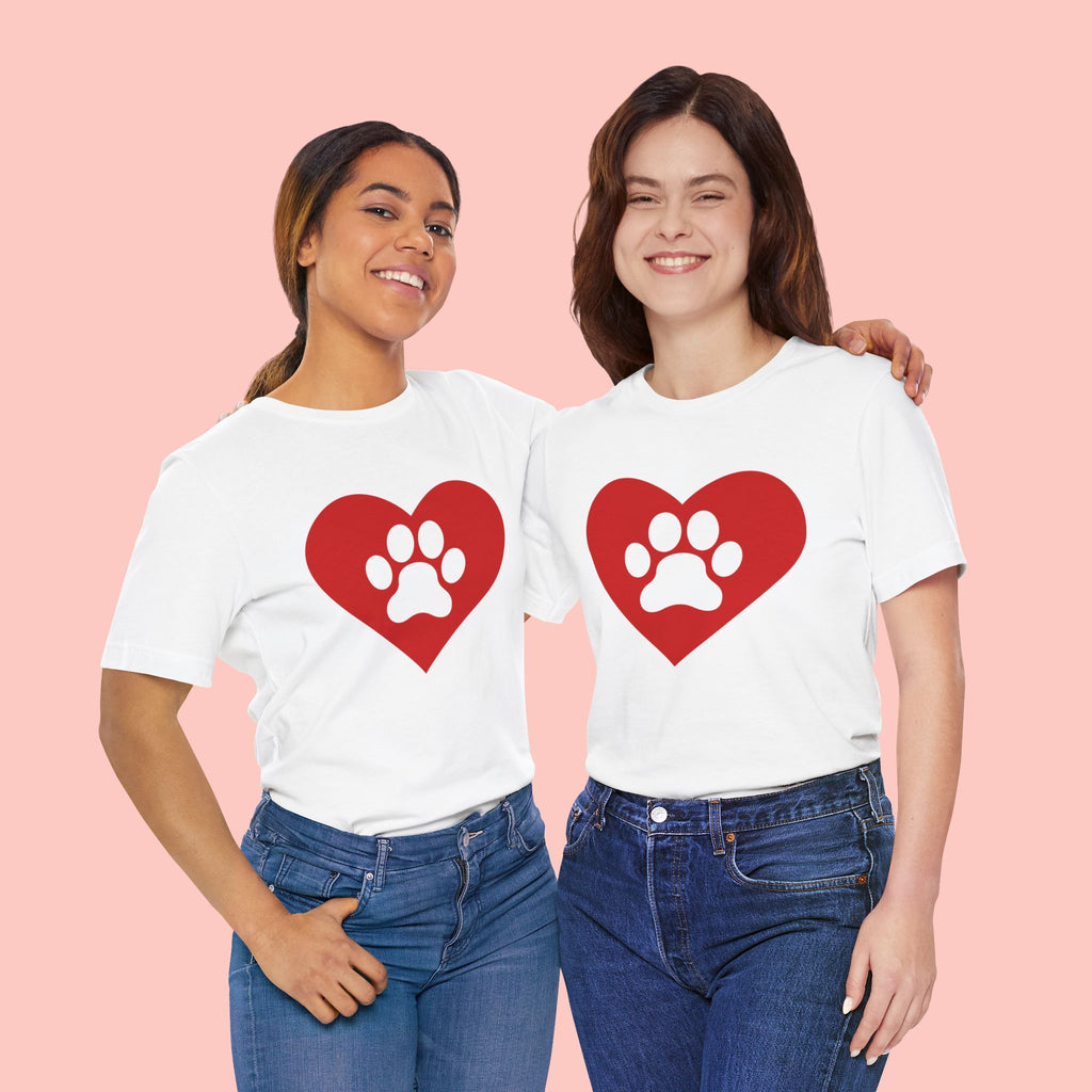 Pet Lover T-Shirt — Red Heart Paw Print Tee