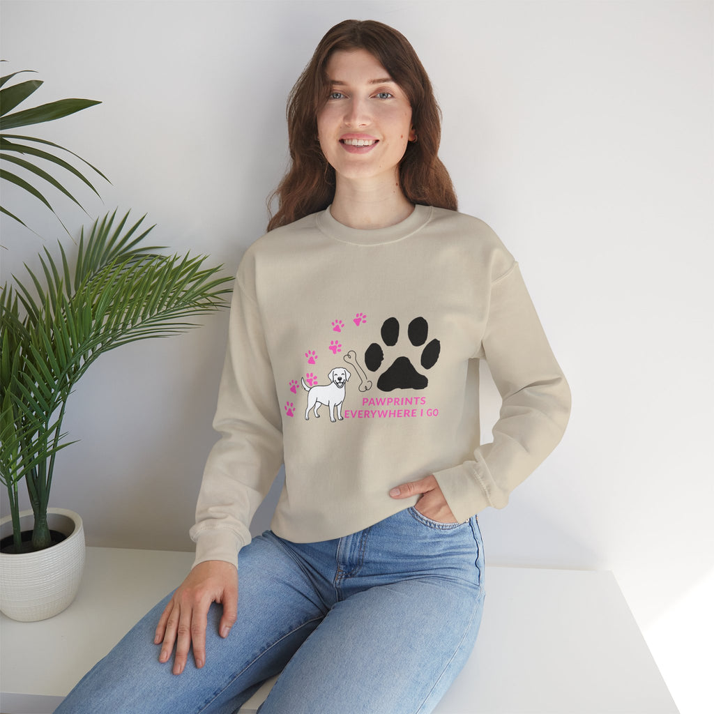 Crewneck Sweatshirt — "Pawprints Everywhere I Go" Dog Lover Graphic