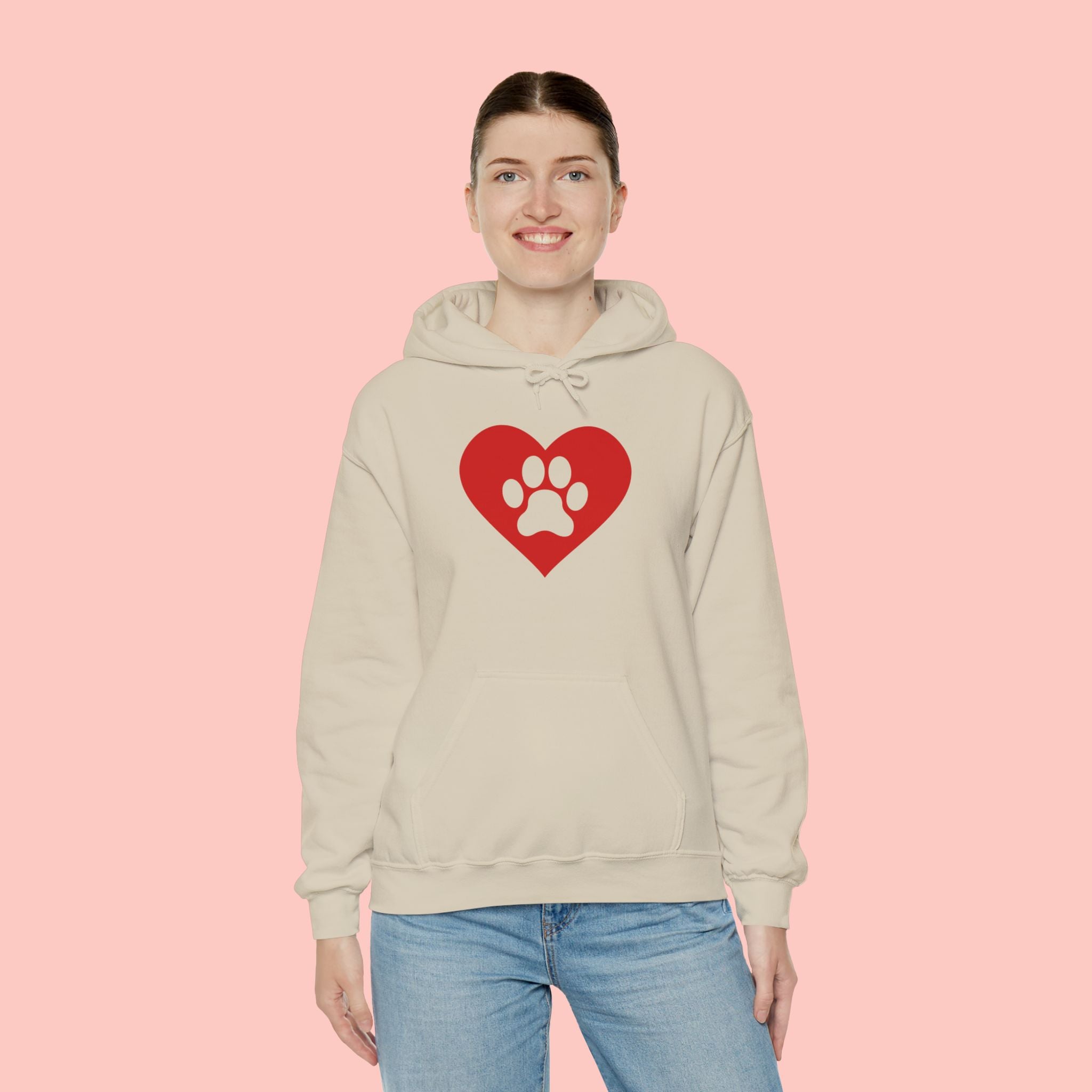 Heart Paw Hoodie — Cute Red Paw Print Animal Lover Sweatshirt