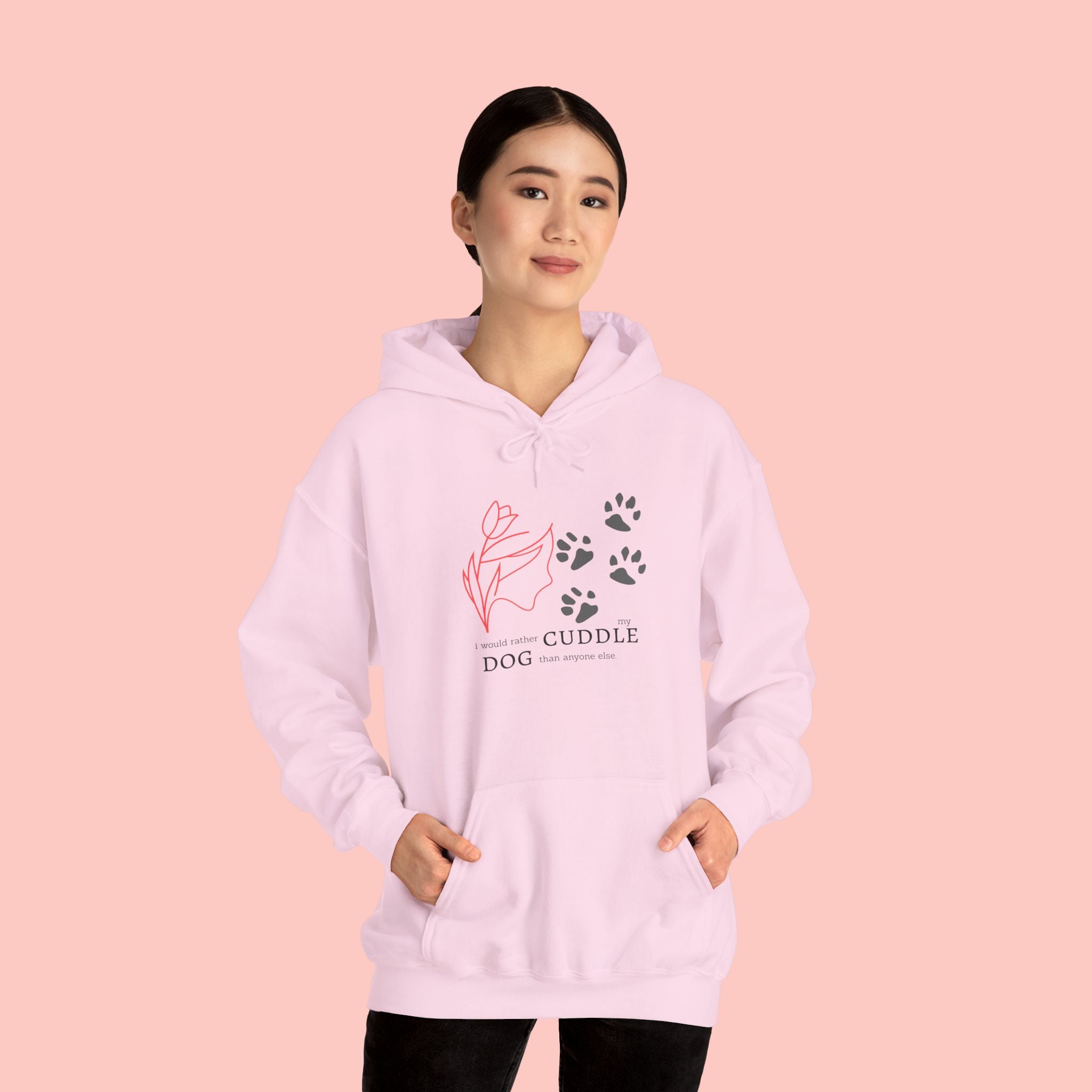 Dog Cuddle Hoodie – Minimal Paw Print & Script Pet Lover Sweatshirt