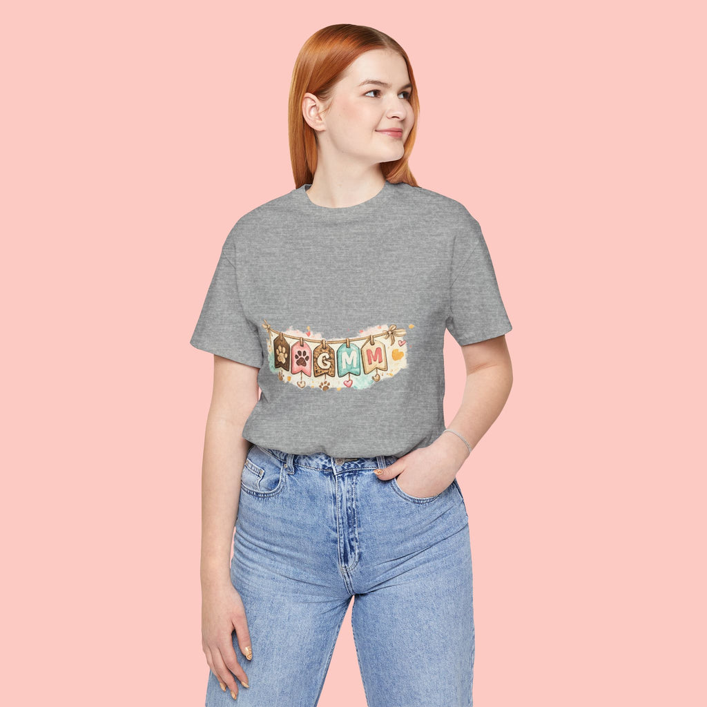 Pet Mom Banner Tee — Cute Paw Print "MOM" Graphic T-Shirt