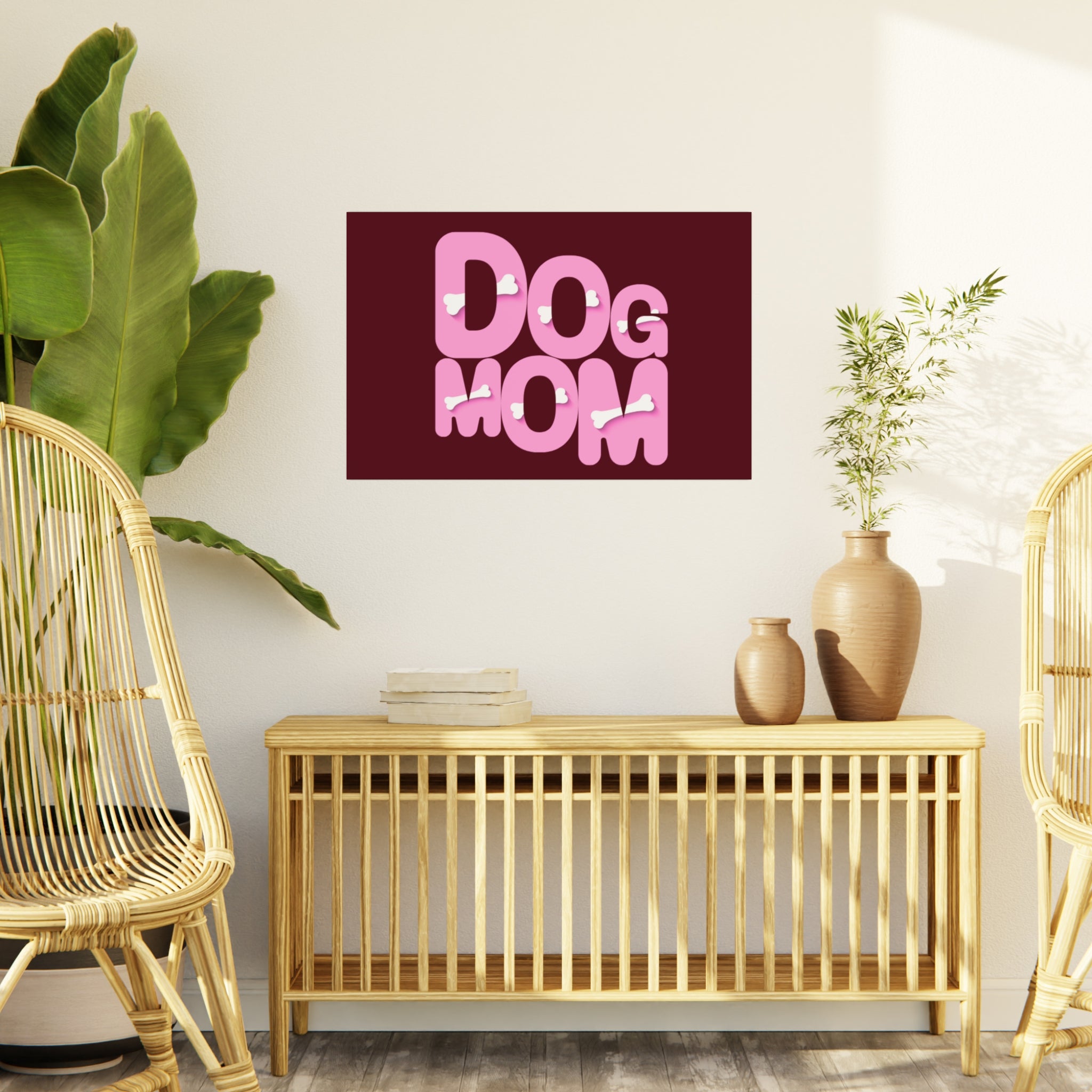 Dog Mom Foam Board Sign — Pink Bold Typography with Bone Accents