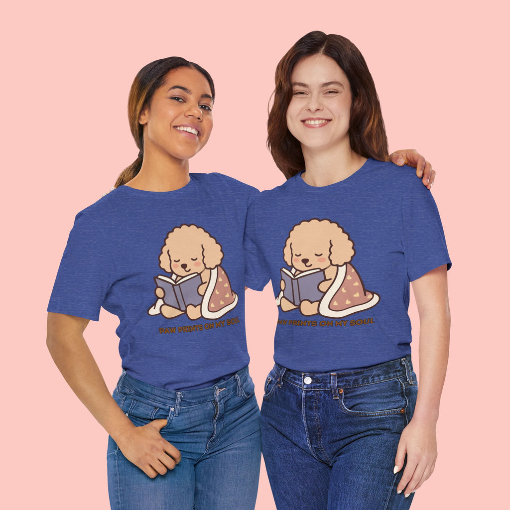 Paw Prints On My Soul T‑Shirt — Cute Reading Puppy Graphic Tee