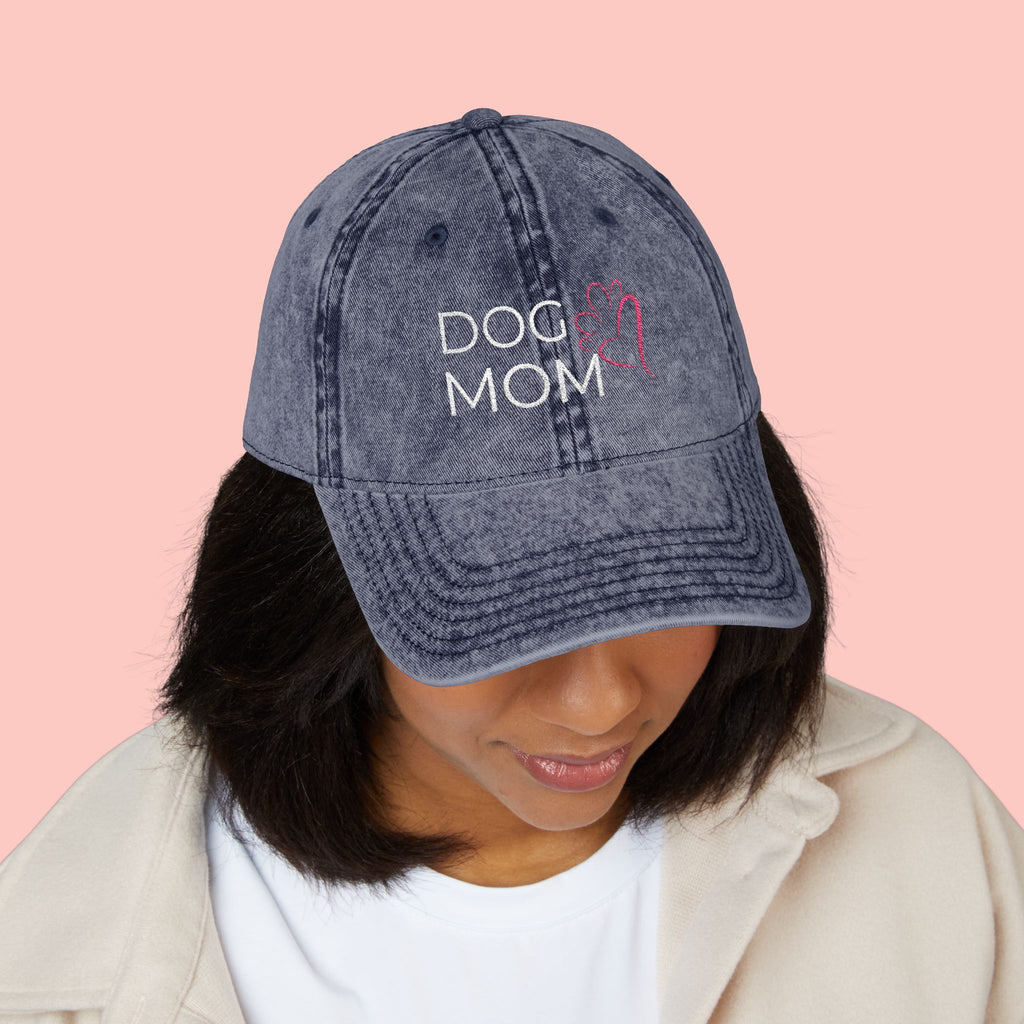 Vintage Embroidered 'DOG MOM' Cap — Washed Red Baseball Hat for Dog Lovers