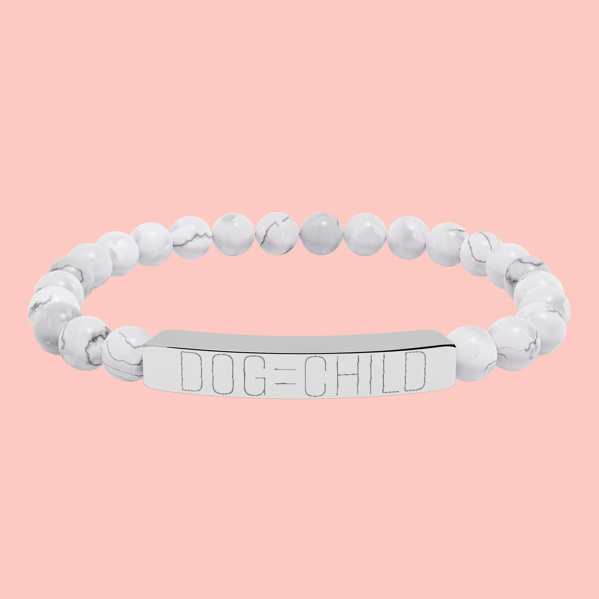 Engraved Natural Stone Bar Bracelet — Personalized Stretch Beaded Bracelet