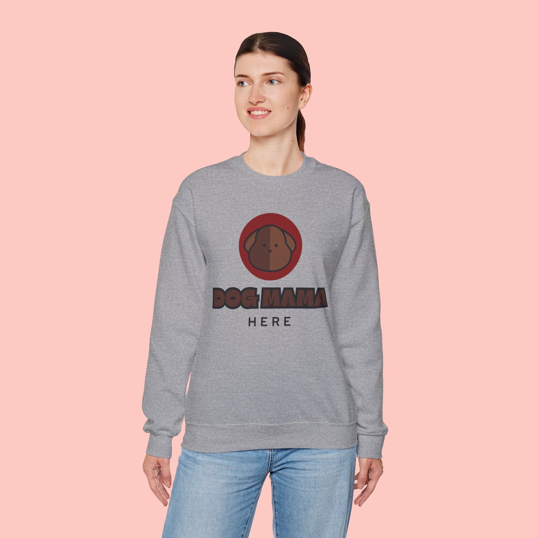 Dog Mama Crewneck Sweatshirt – Cute Brown Pup Graphic ‘Dog Mama’ Design