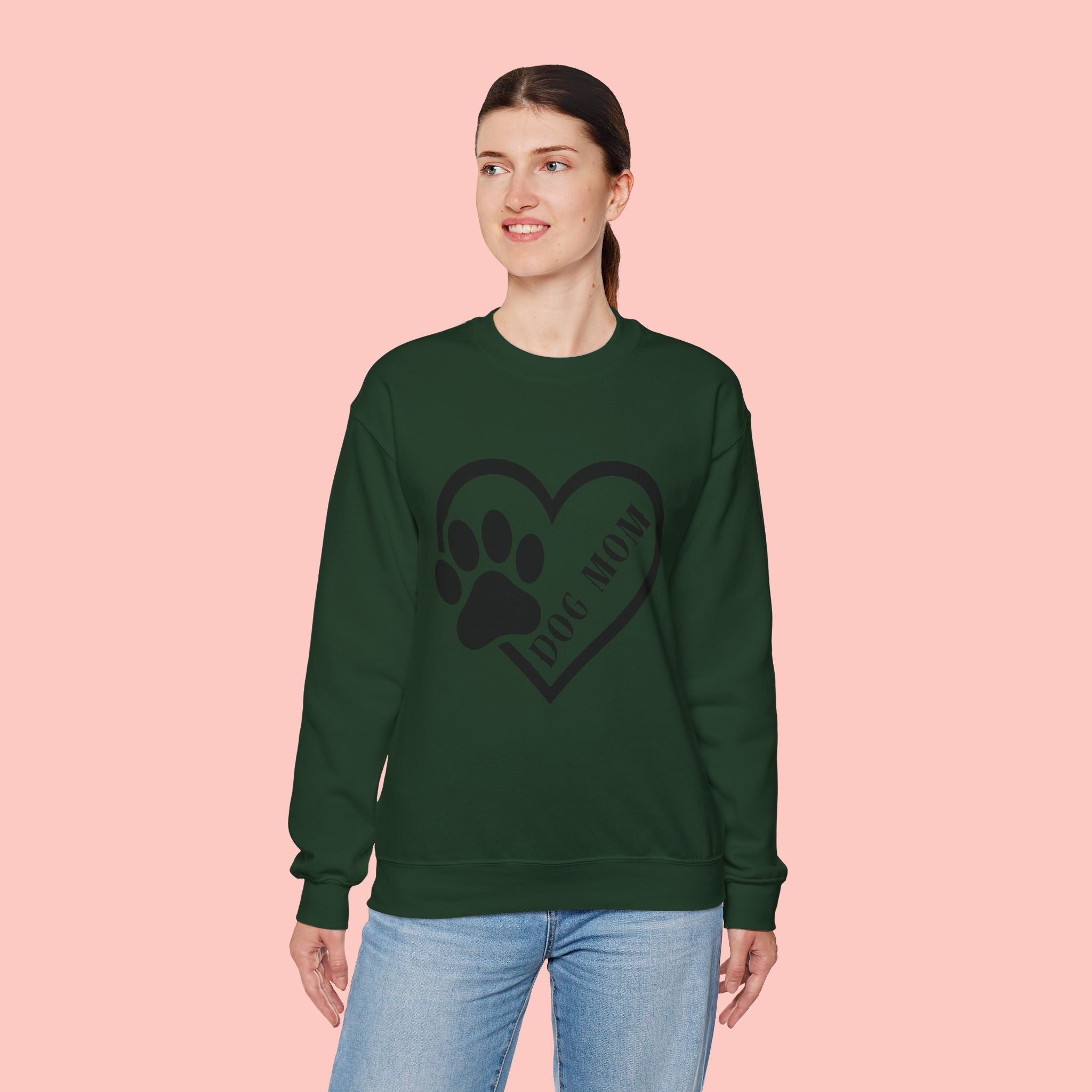 Dog Mom Heart Paw Sweatshirt — Women's Crewneck for Pet Lovers