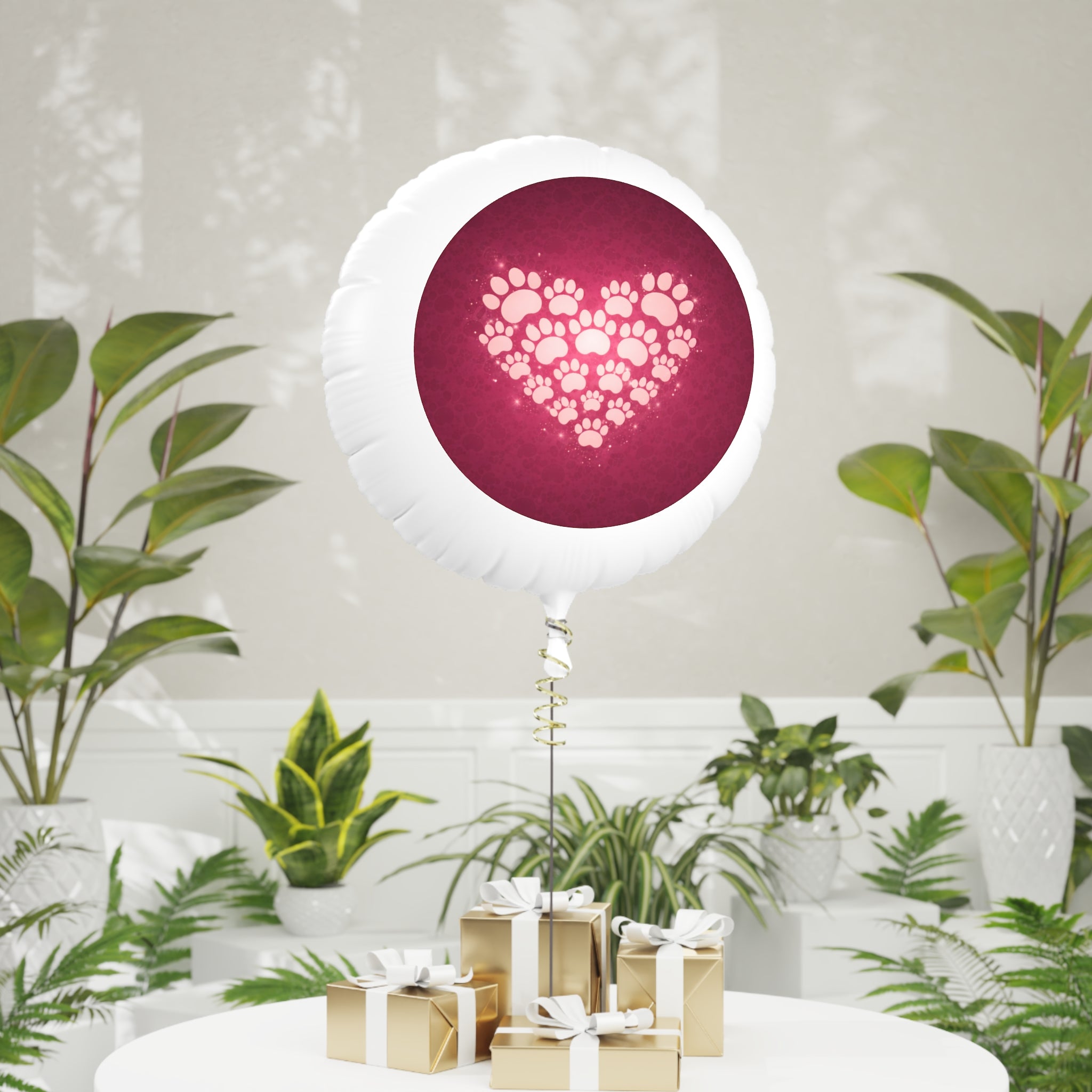 Paw Print Heart Mylar Balloon — Pet Love Helium Balloon for Parties & Gifts