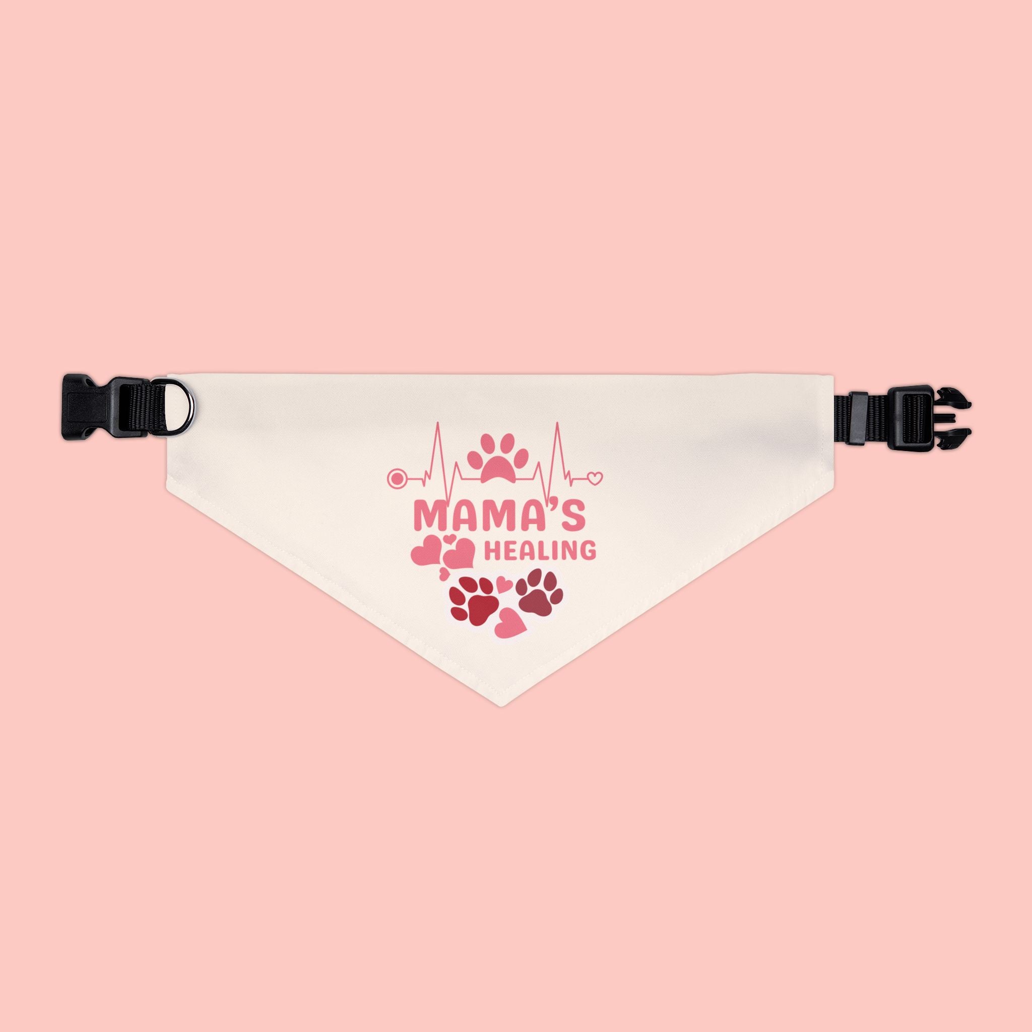 Mama's Healing Pet Bandana Collar — Pink Paw Print Dog & Cat Accessory