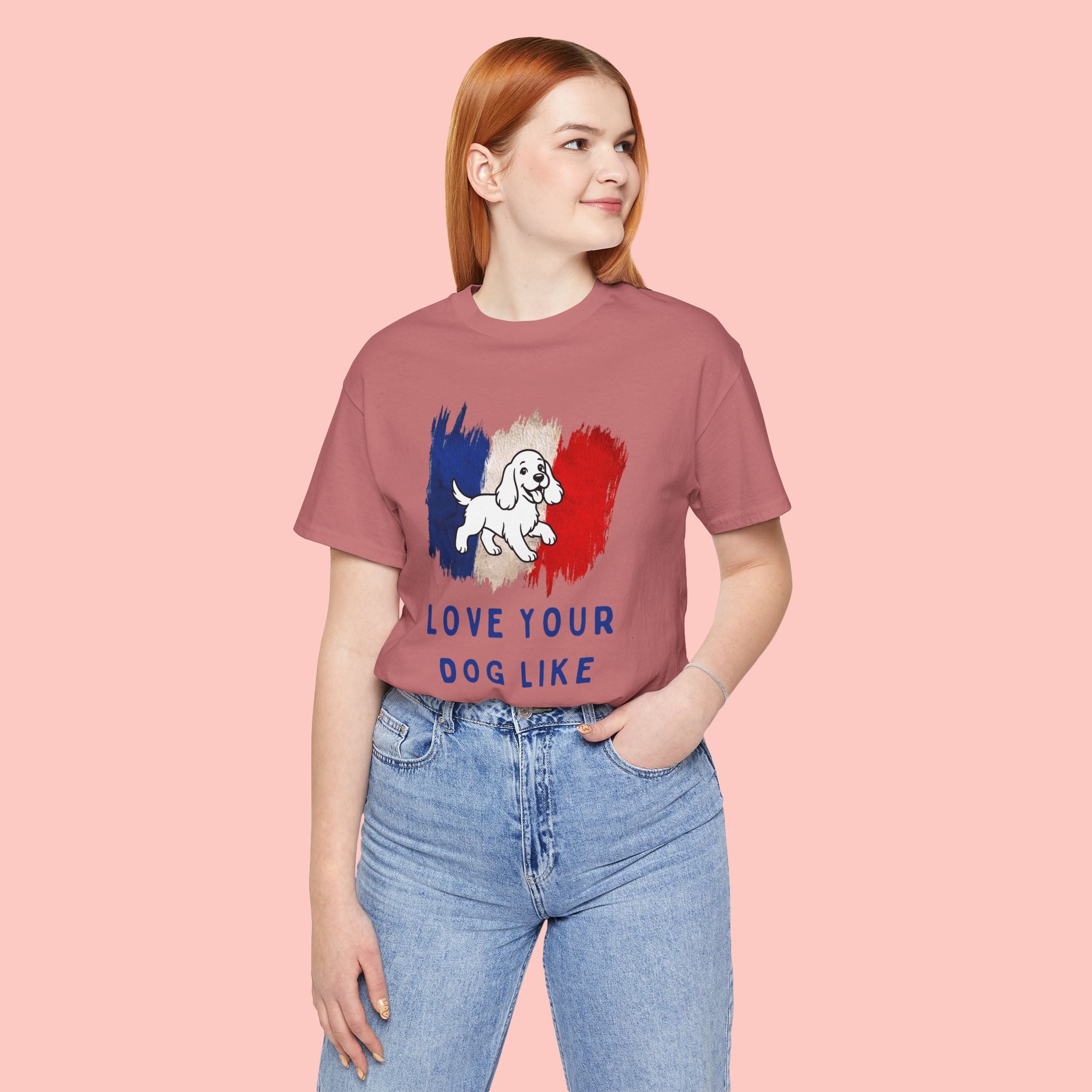 Love Your Dog Like Me T-Shirt — French Flag Heart Puppy Tee