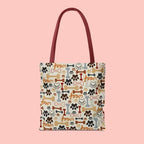 Dog Paw & Bone Pattern Tote Bag — 'Woof' All-Over Print Canvas Tote