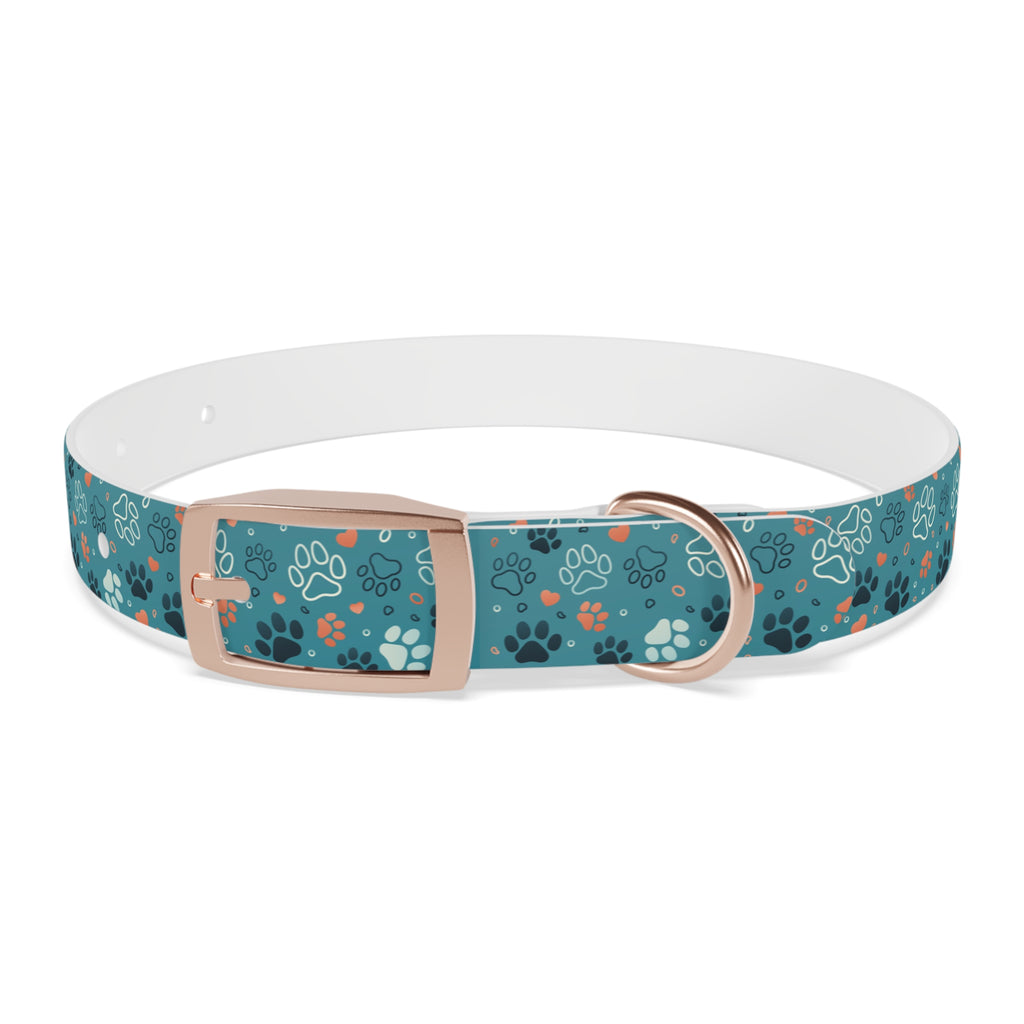 Paw Print Dog Collar — Teal Patterned Pet Collar for Small & Medium Dogs