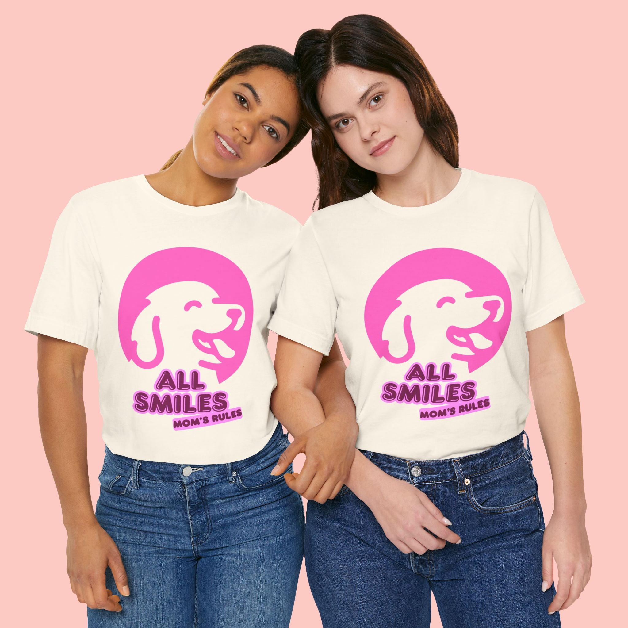 All Smiles Mom's Rules T-Shirt — Cute Pink Dog Graphic Tee for Moms & Pet Lovers