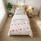 Pink Paw Print Cotton Comforter – Cute Pet-Themed Bedding for Kids & Dog Lovers