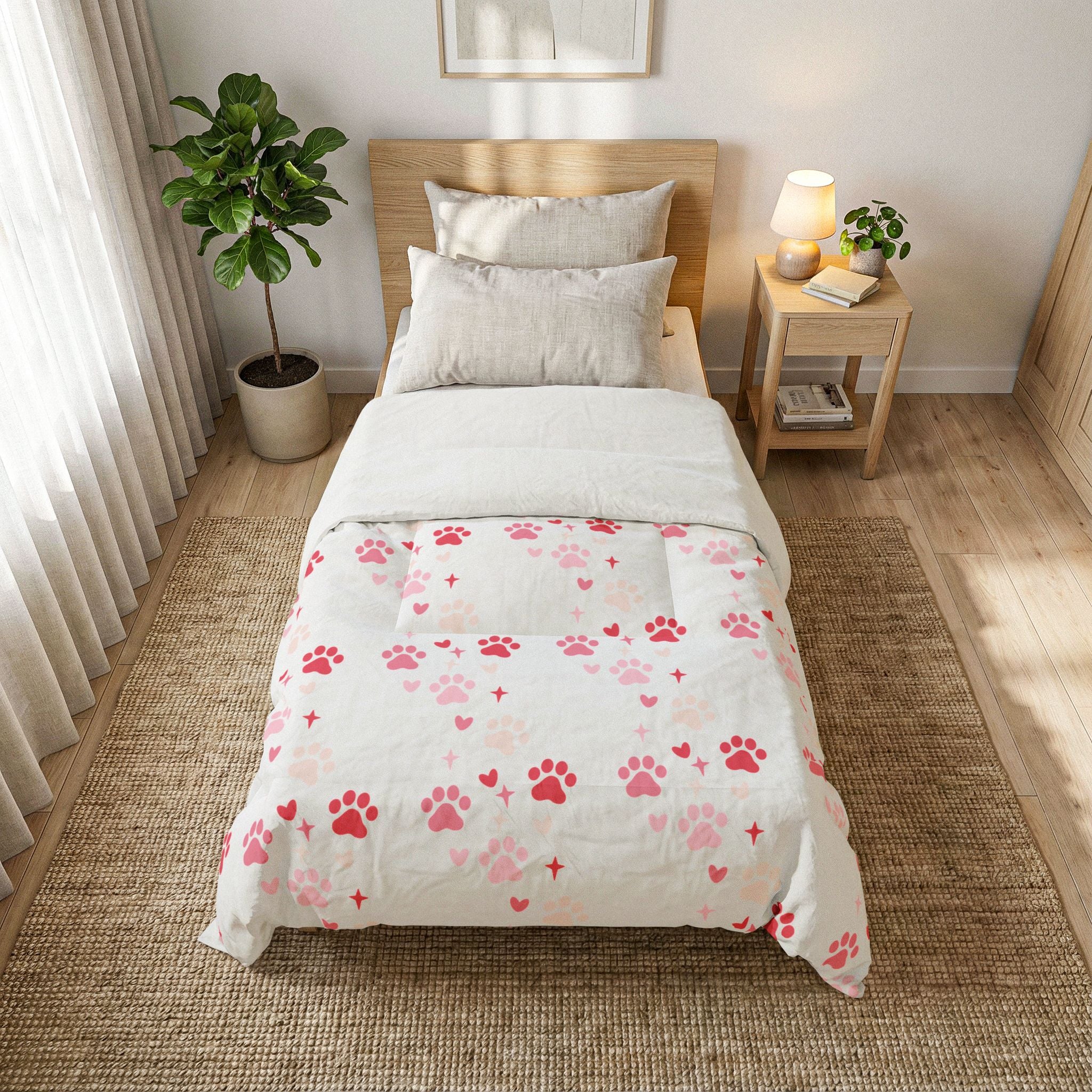 Pink Paw Print Cotton Comforter – Cute Pet-Themed Bedding for Kids & Dog Lovers