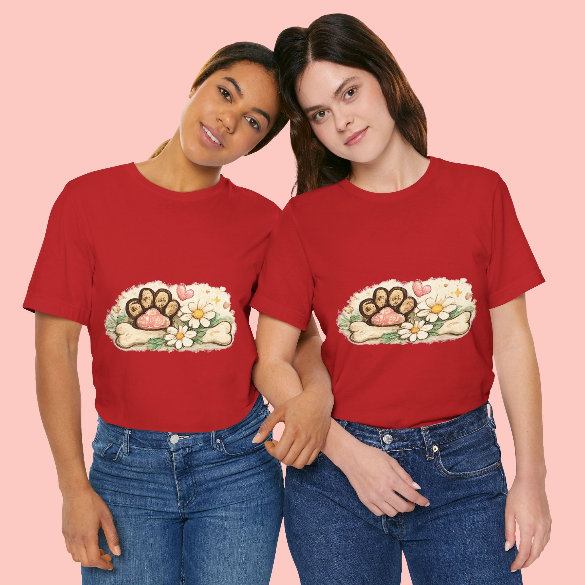 Dog Paw Floral T-Shirt — Cute Paw Print, Bone & Daisies Tee