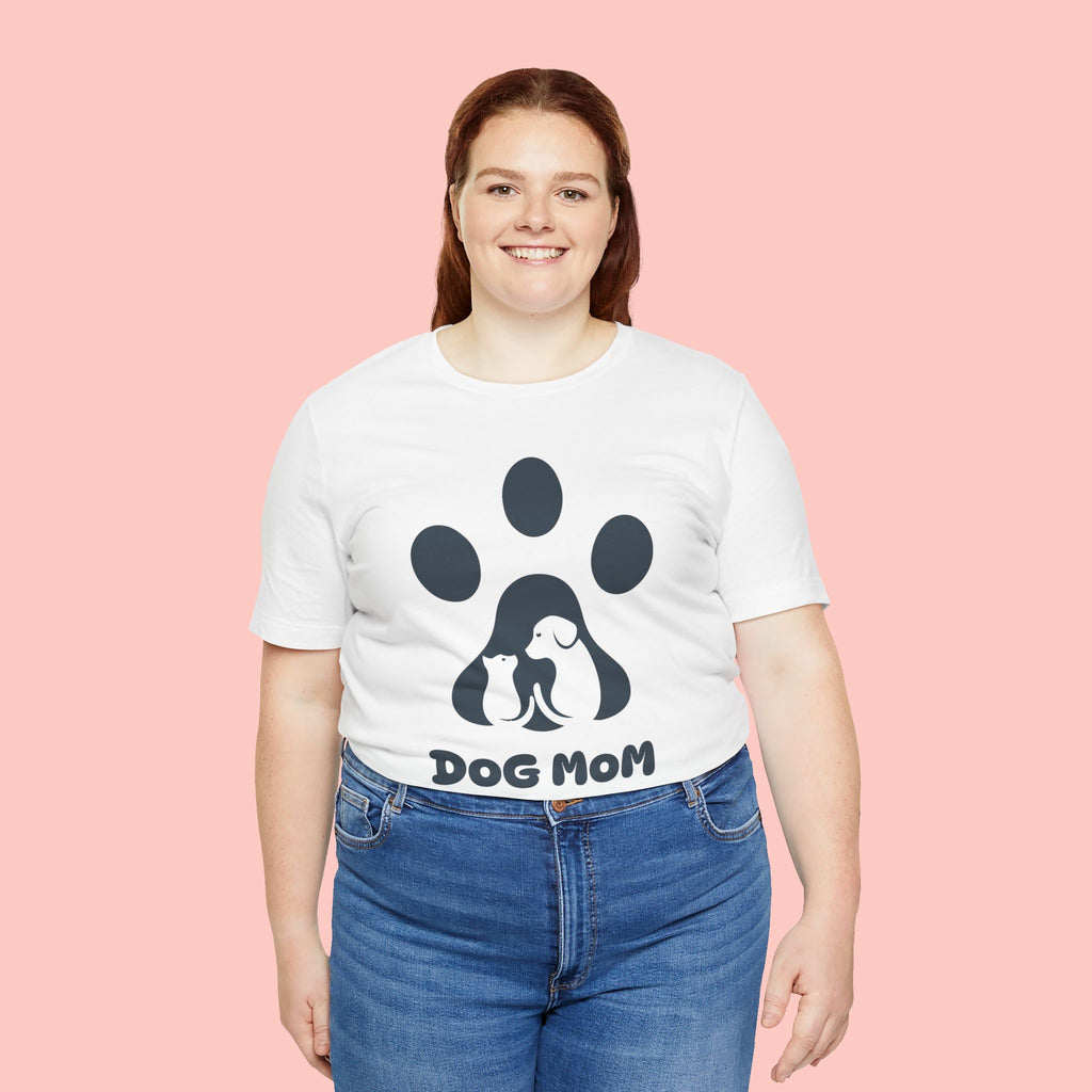 Dog Mom T‑Shirt — Paw Print with Dog & Puppy Graphic