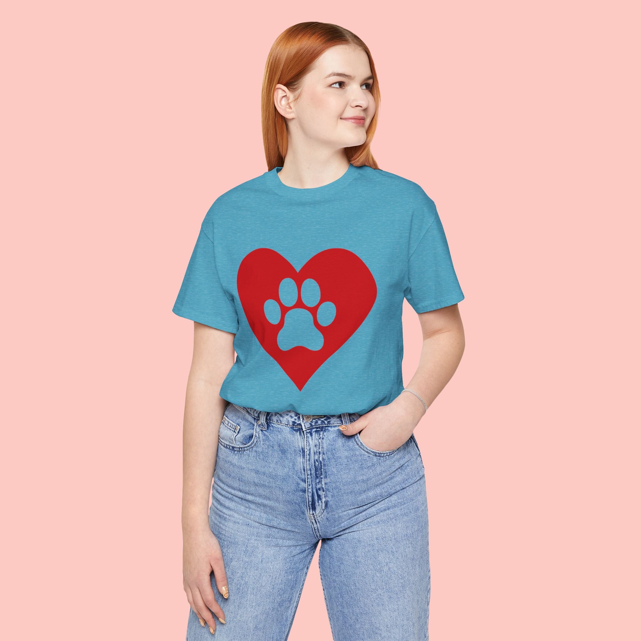 Pet Lover T-Shirt — Red Heart Paw Print Tee