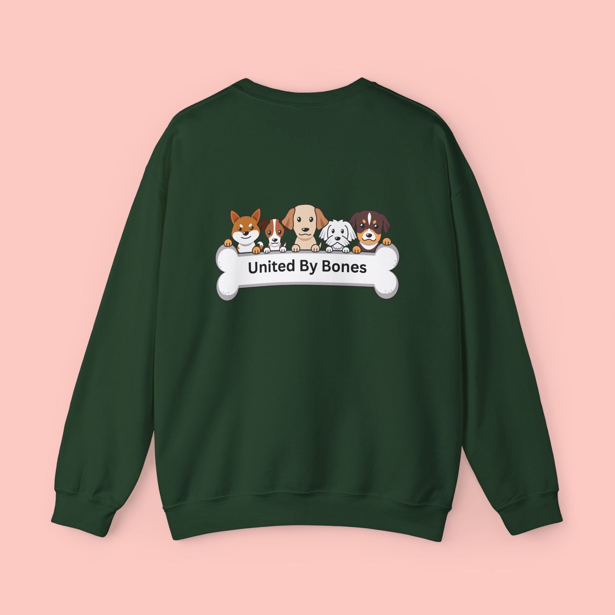 Dog Lovers Crewneck Sweatshirt — "United By Bones" Cute Puppy Graphic