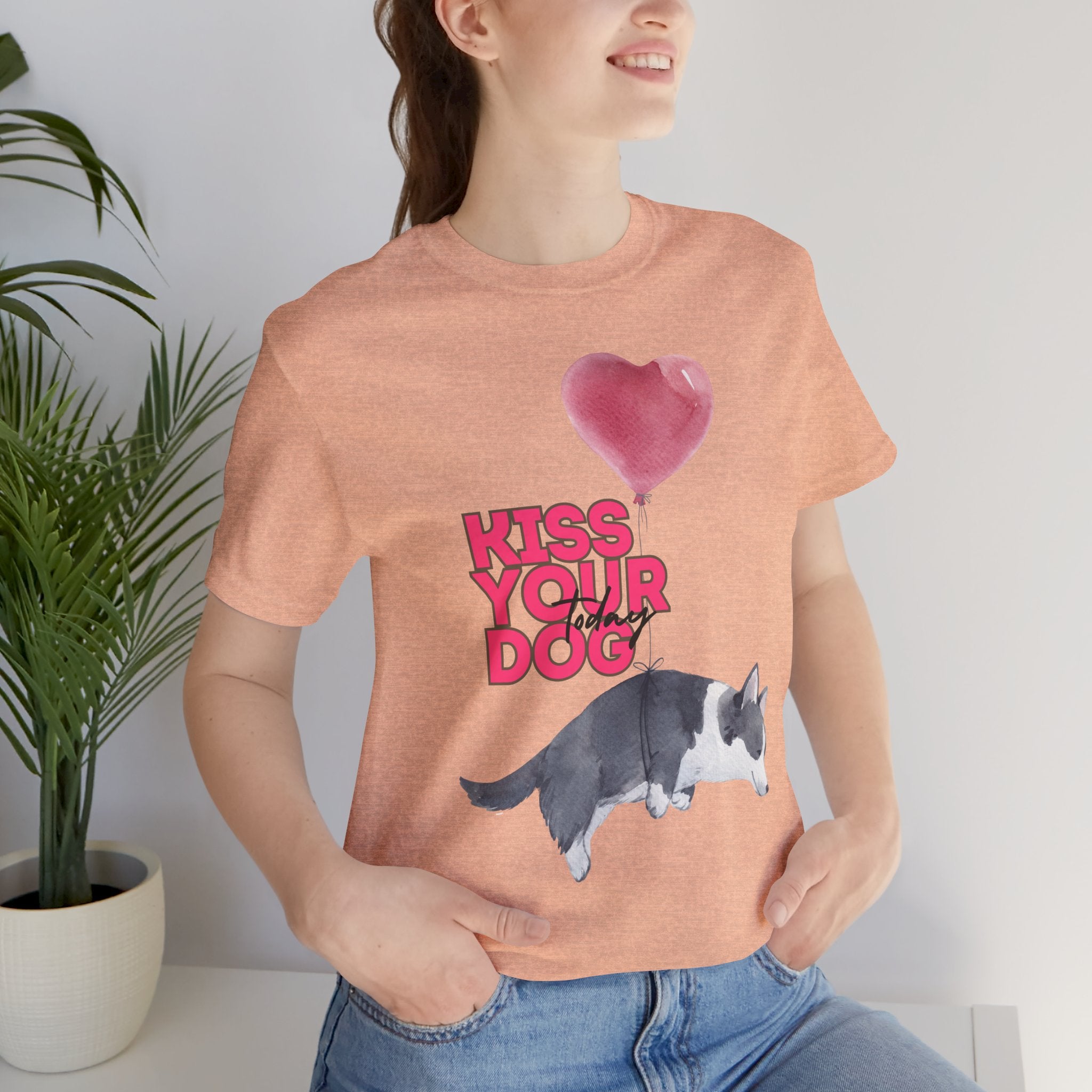 Kiss Your Dog T-Shirt — Cute Corgi with Heart Balloon Pet Lover Tee
