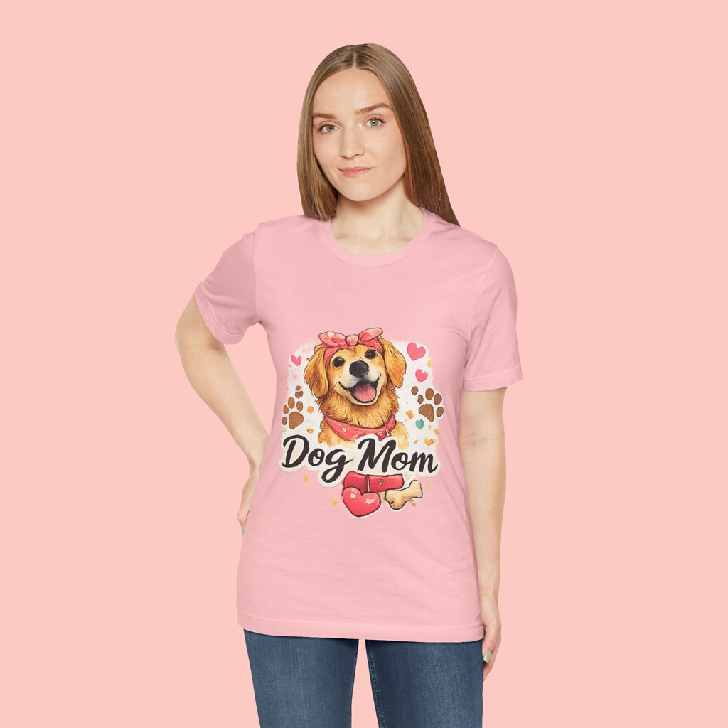 Dog Mom T-Shirt – Cute Golden Retriever Design with Hearts & Paw Prints