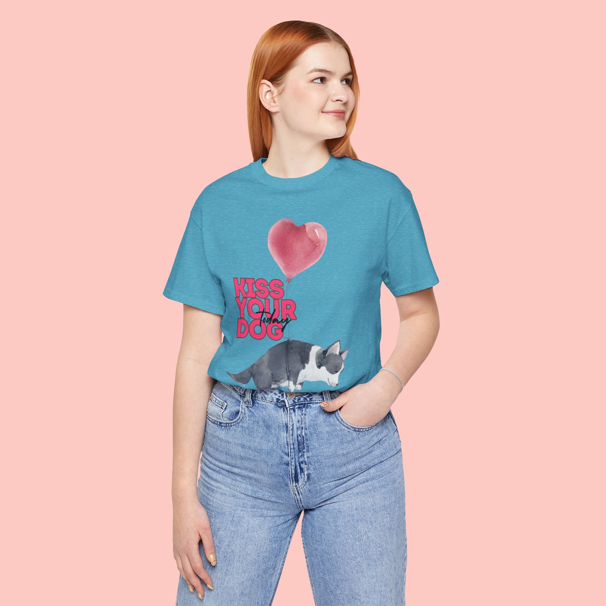 Kiss Your Dog T-Shirt — Cute Corgi with Heart Balloon Pet Lover Tee