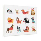 Holiday Dogs Canvas Wall Art — Cute Dachshund, Pug & Mixed Breeds in Winter Sweaters