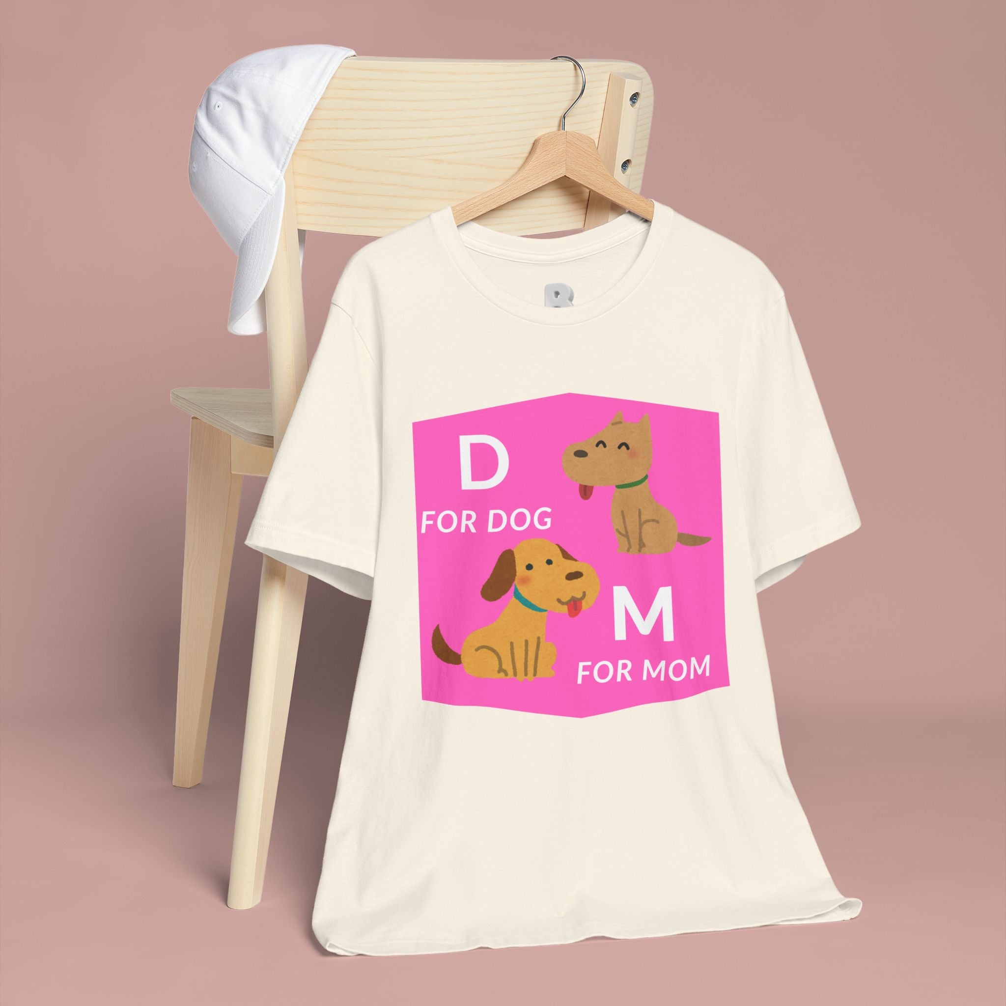 Dog Mom T-Shirt — Cute Pink "D for Dog, M for Mom" Graphic Tee