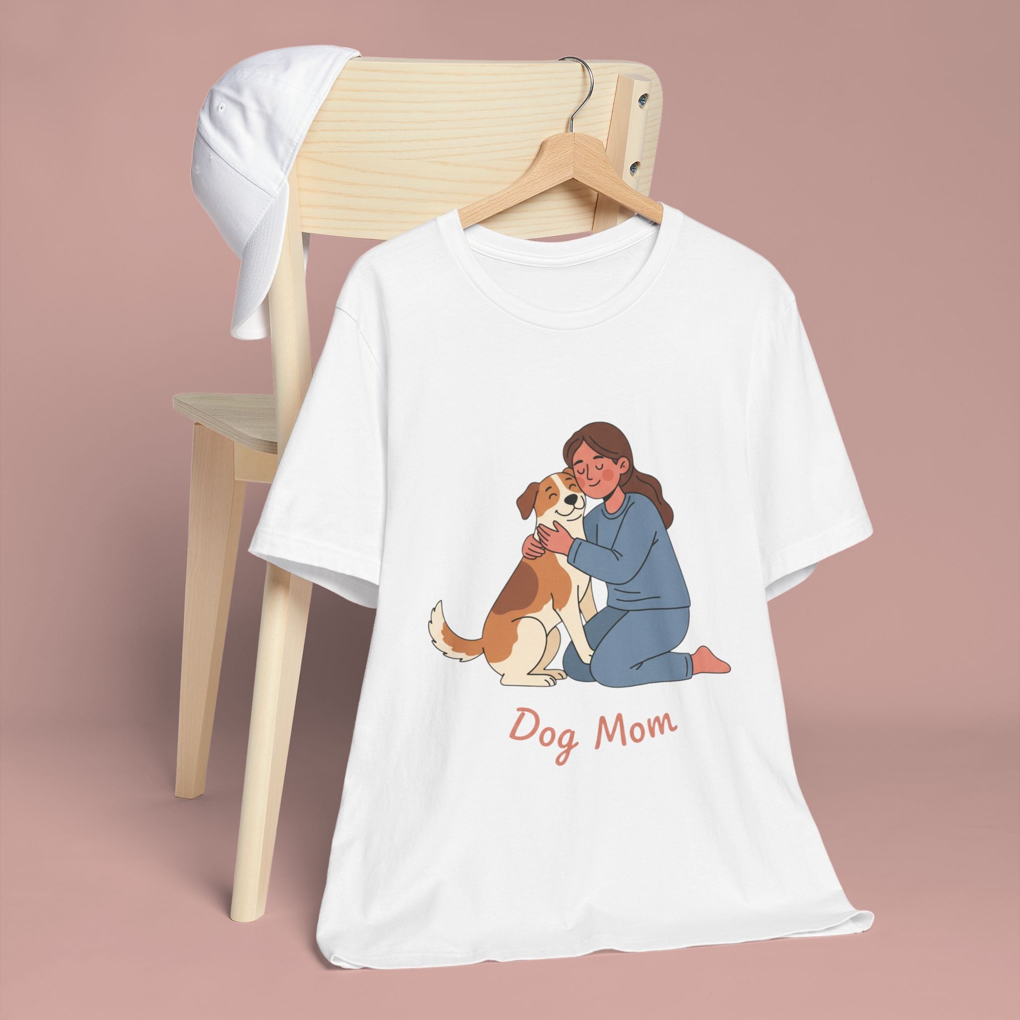 Dog Mom T‑Shirt — Cute Woman Hugging Dog Graphic Tee