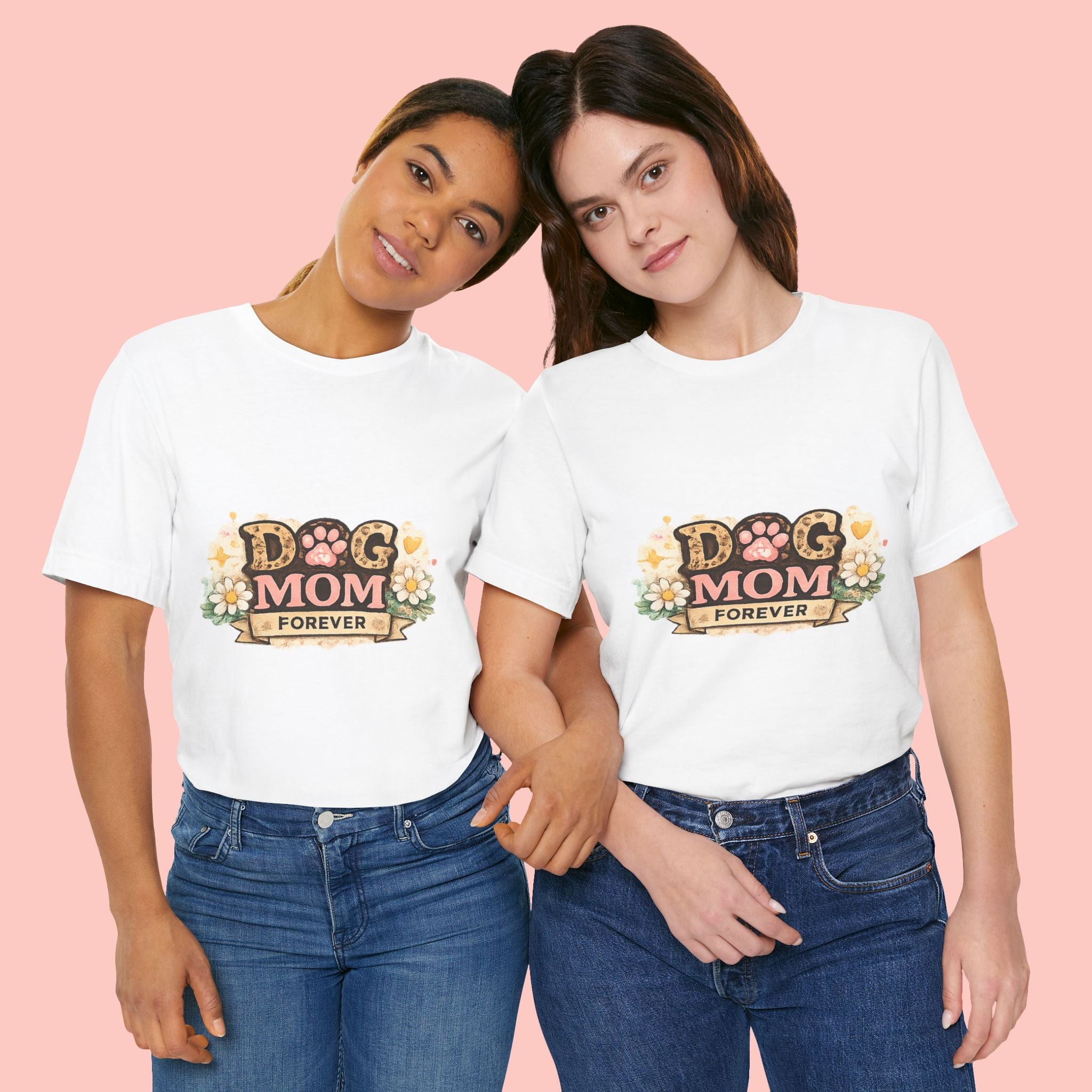 Dog Mom Forever T‑Shirt — Floral Paw Print Tee for Pet Lovers
