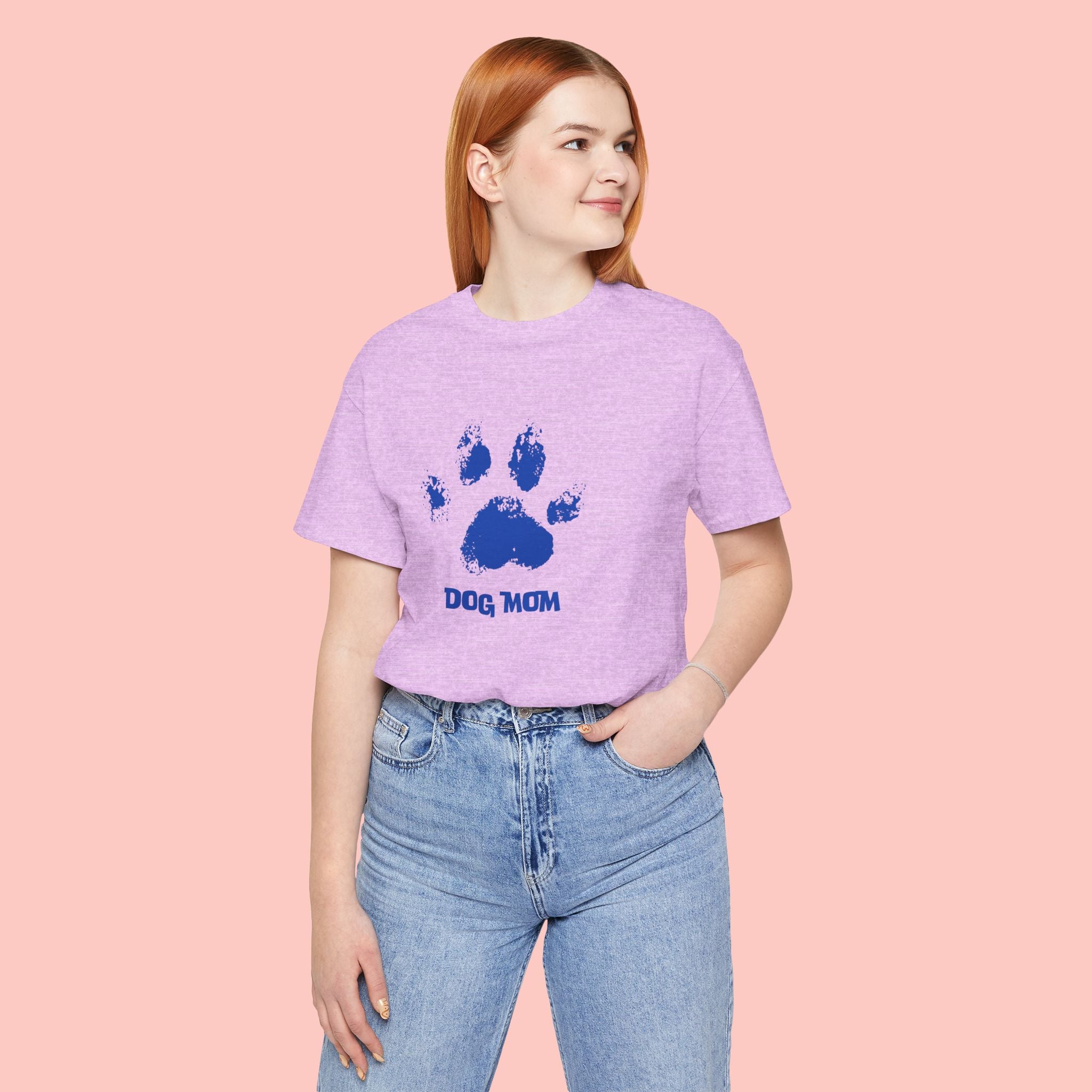 Dog Mom Paw Print T-Shirt — Distressed Blue Design