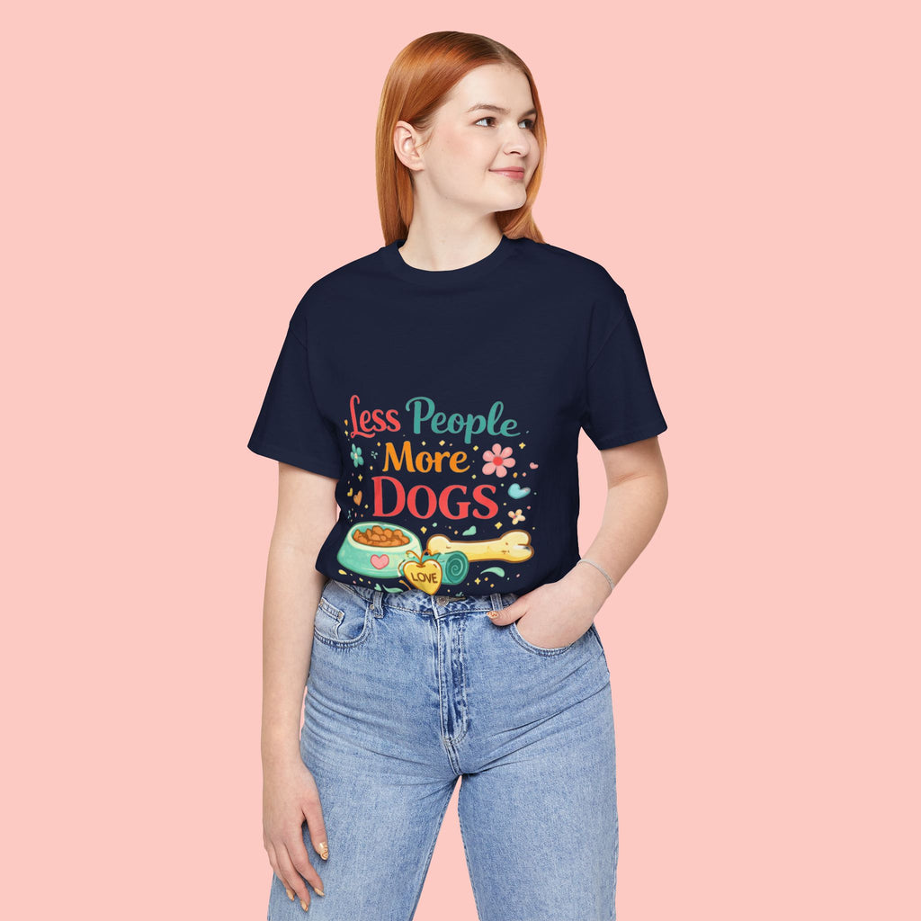 Less People More Dogs T-Shirt – Cute Dog Bowl & Bone Graphic Tee
