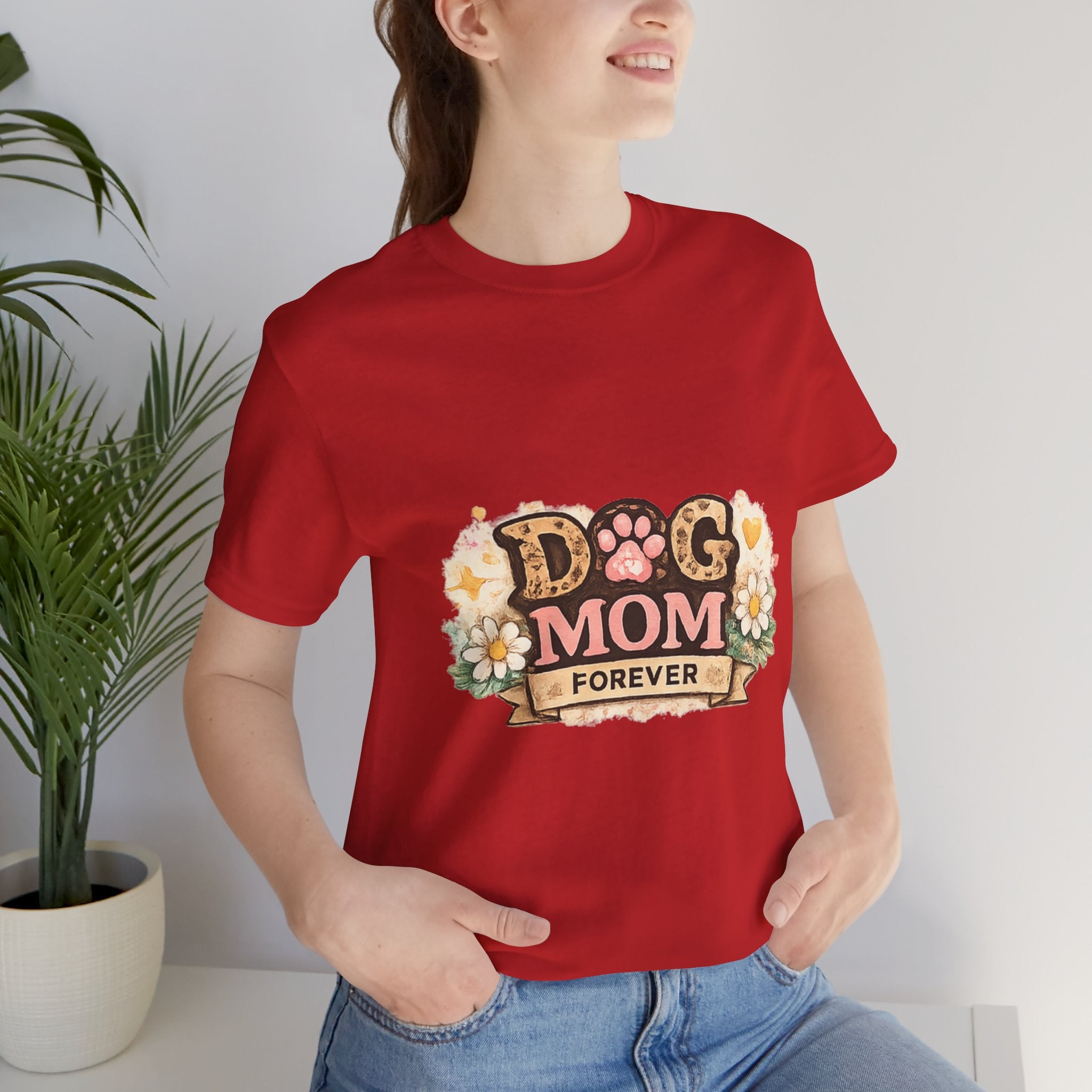 Dog Mom Forever T‑Shirt — Floral Paw Print Tee for Pet Lovers
