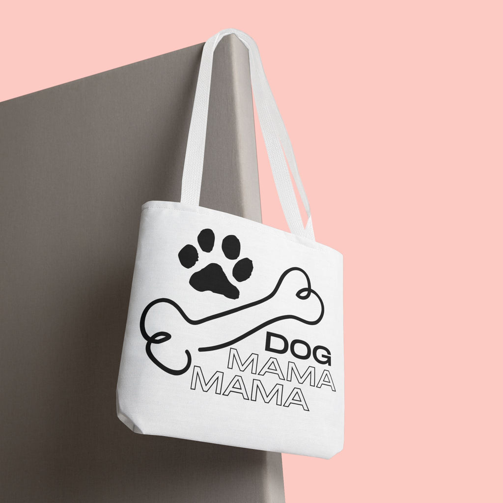 Dog Mama Tote Bag — Paw Print & Bone Graphic Canvas Shopper