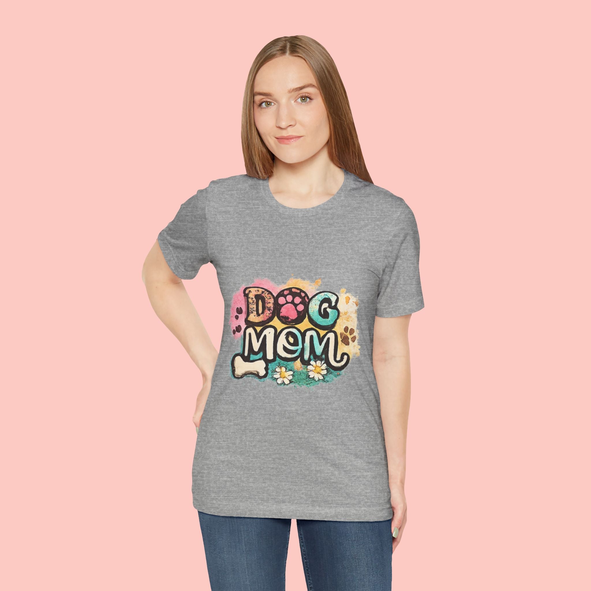Dog Mom T-Shirt — Colorful Paw Print Graphic Tee for Pet Lovers