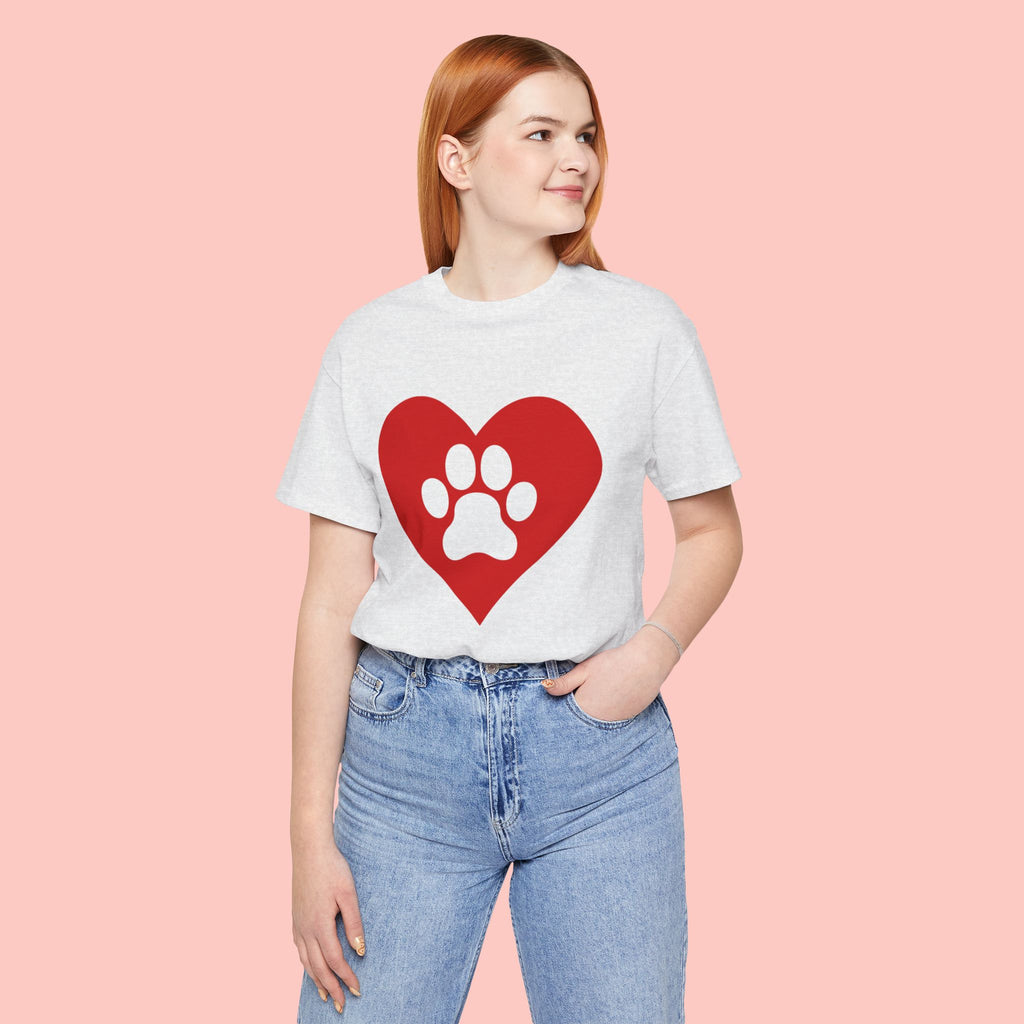 Pet Lover T-Shirt — Red Heart Paw Print Tee