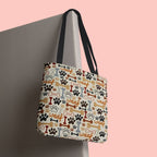 Dog Paw & Bone Pattern Tote Bag — 'Woof' All-Over Print Canvas Tote