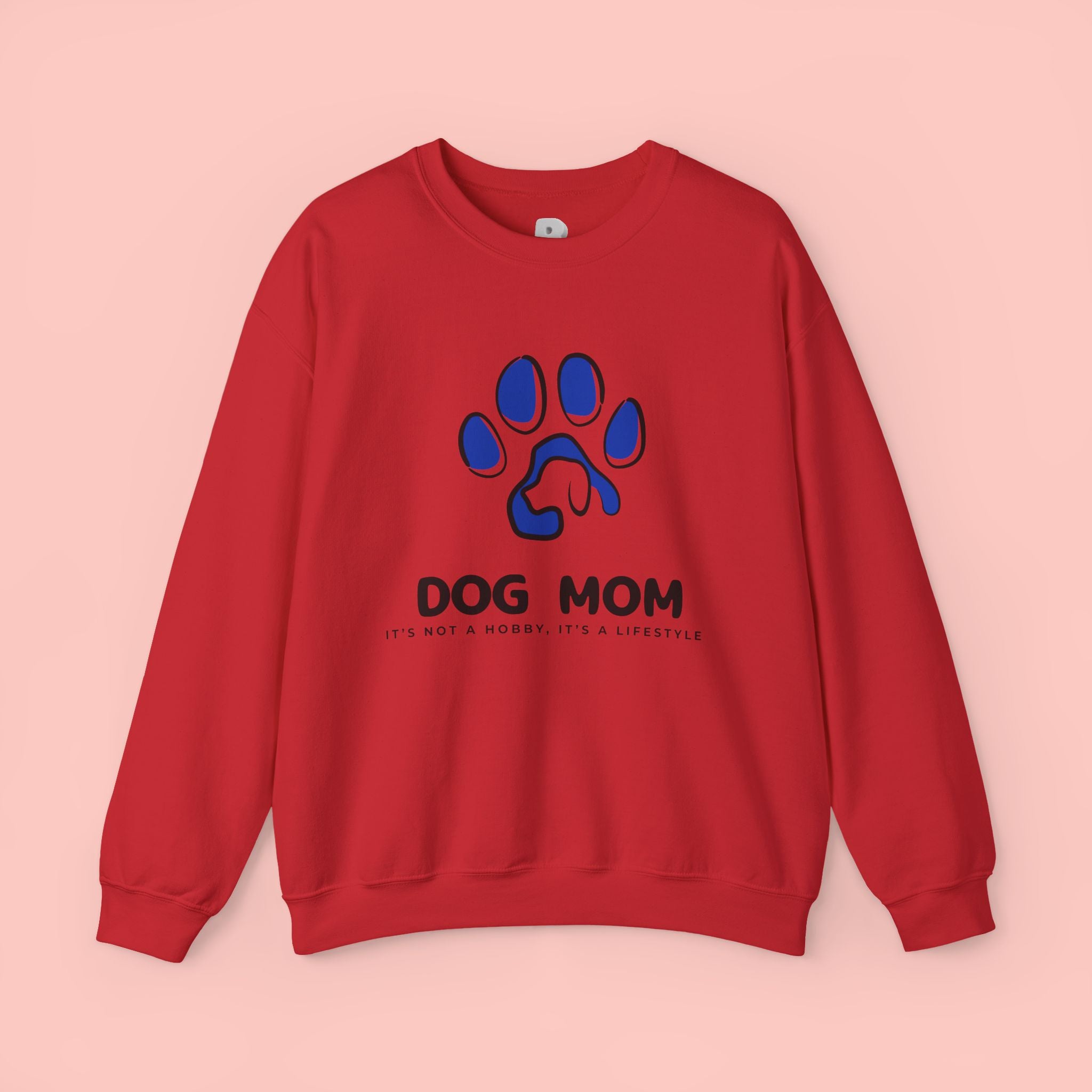 Dog Mom Crewneck Sweatshirt – Blue Paw Graphic "Dog Mom"
